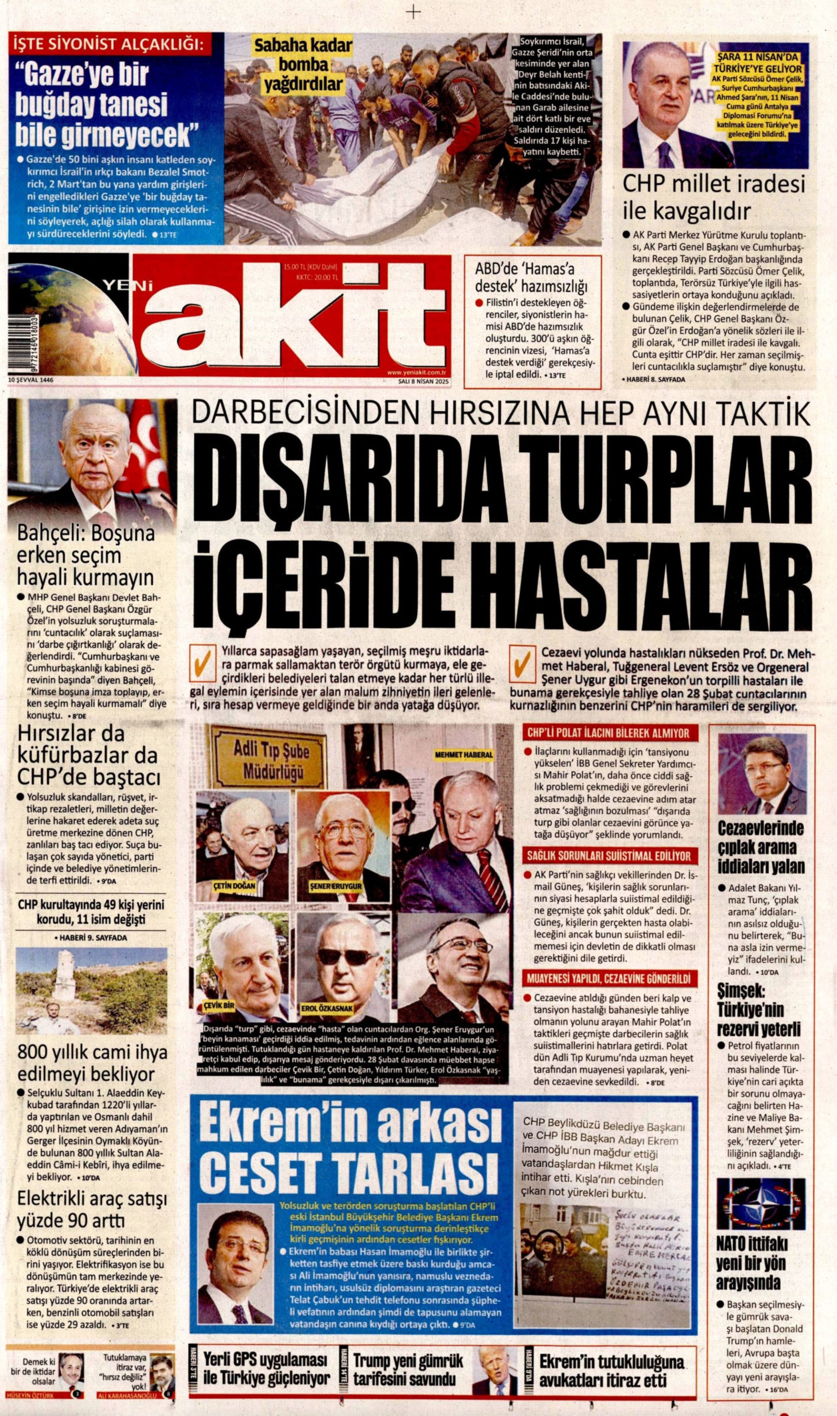 8 Nisan 2025 gazete manşetleri