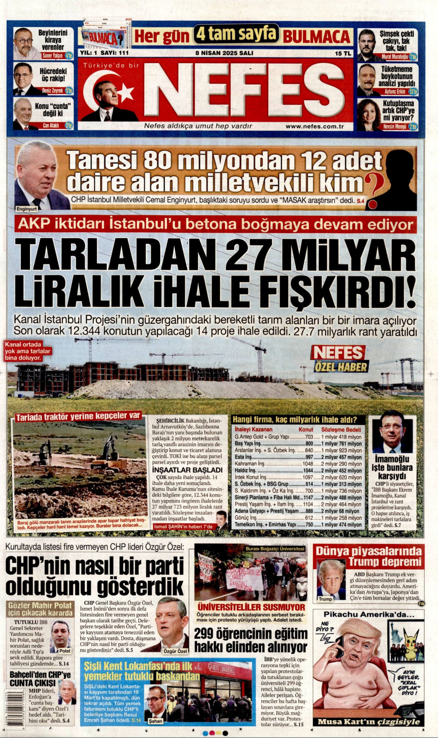 8 Nisan 2025 gazete manşetleri