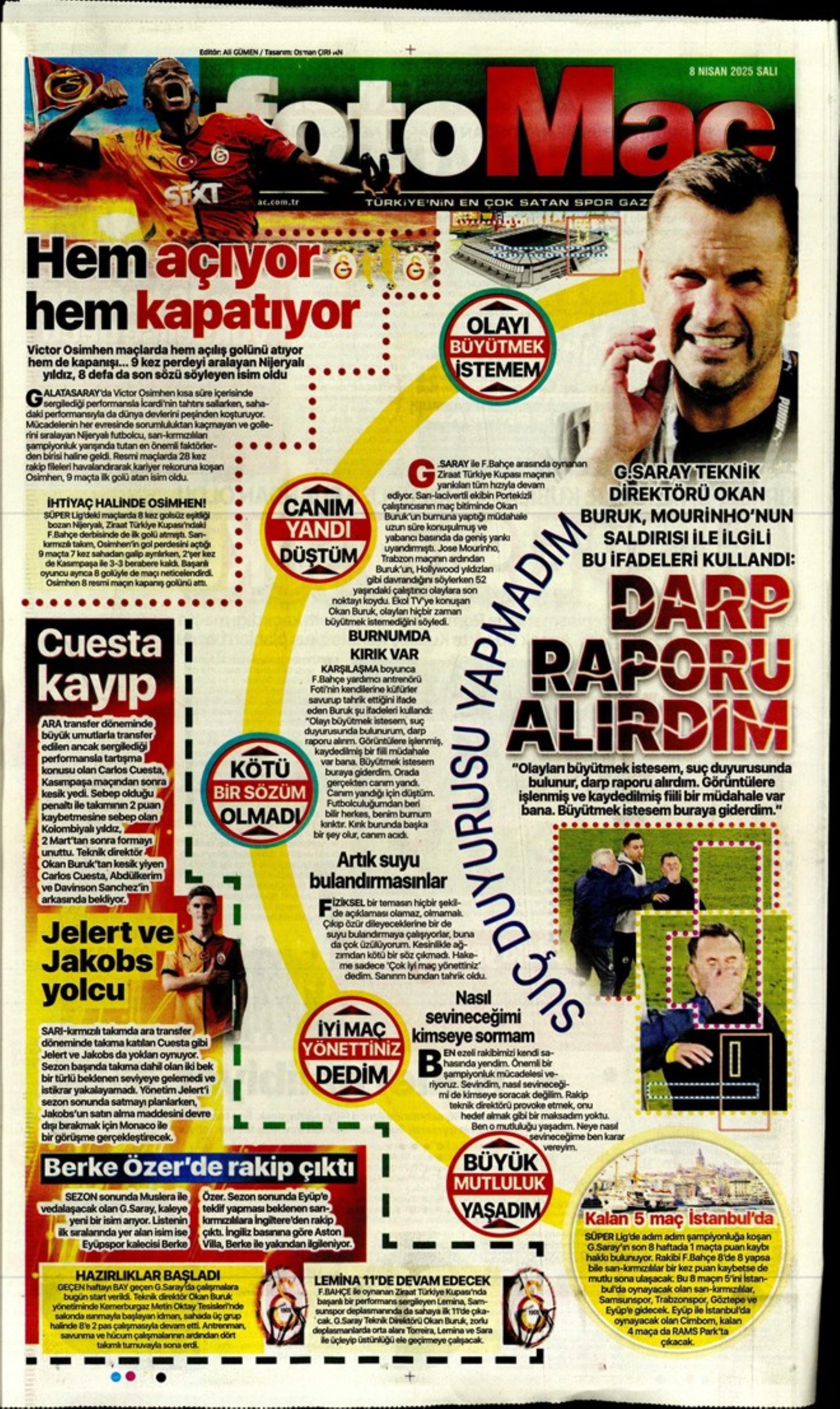 8 Nisan 2025 sporda günün manşetleri: 'Şov daha yeni başlıyor'
