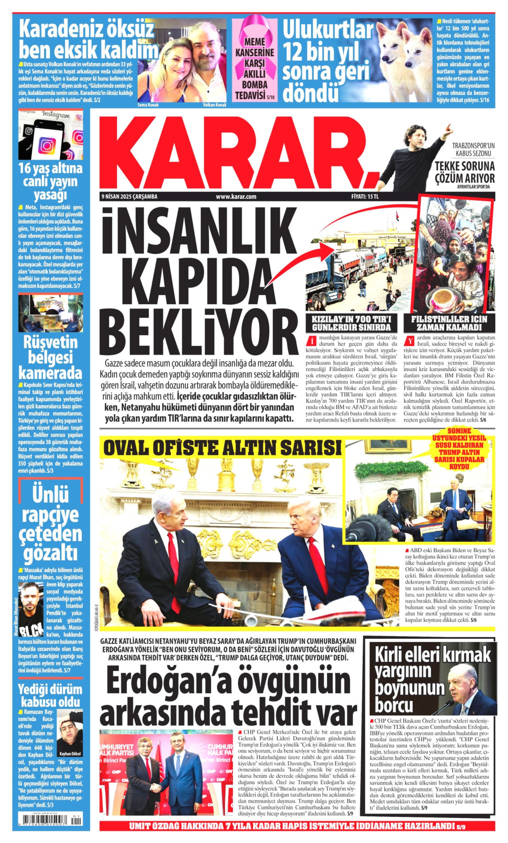 9 Nisan 2025 gazete manşetleri