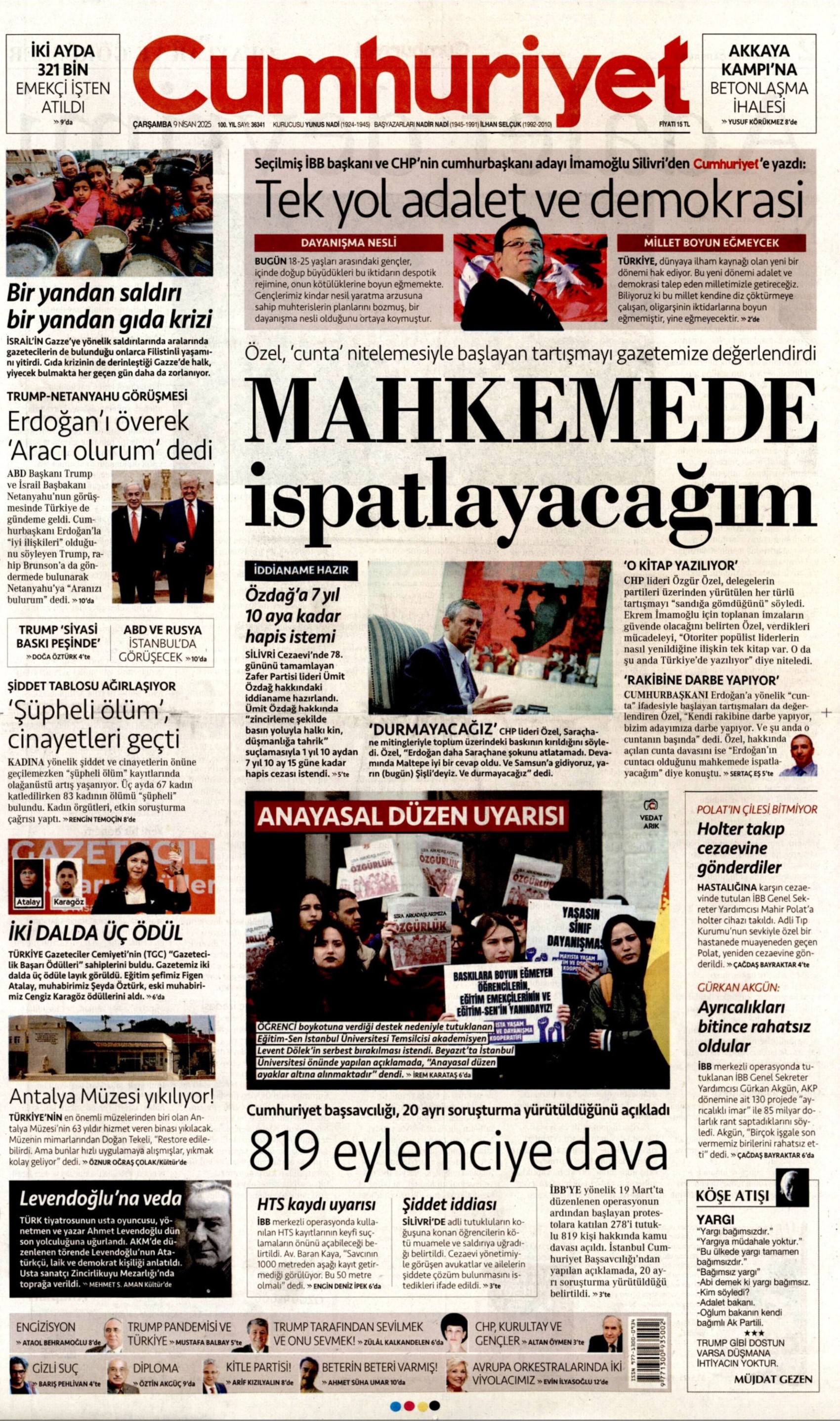 9 Nisan 2025 gazete manşetleri