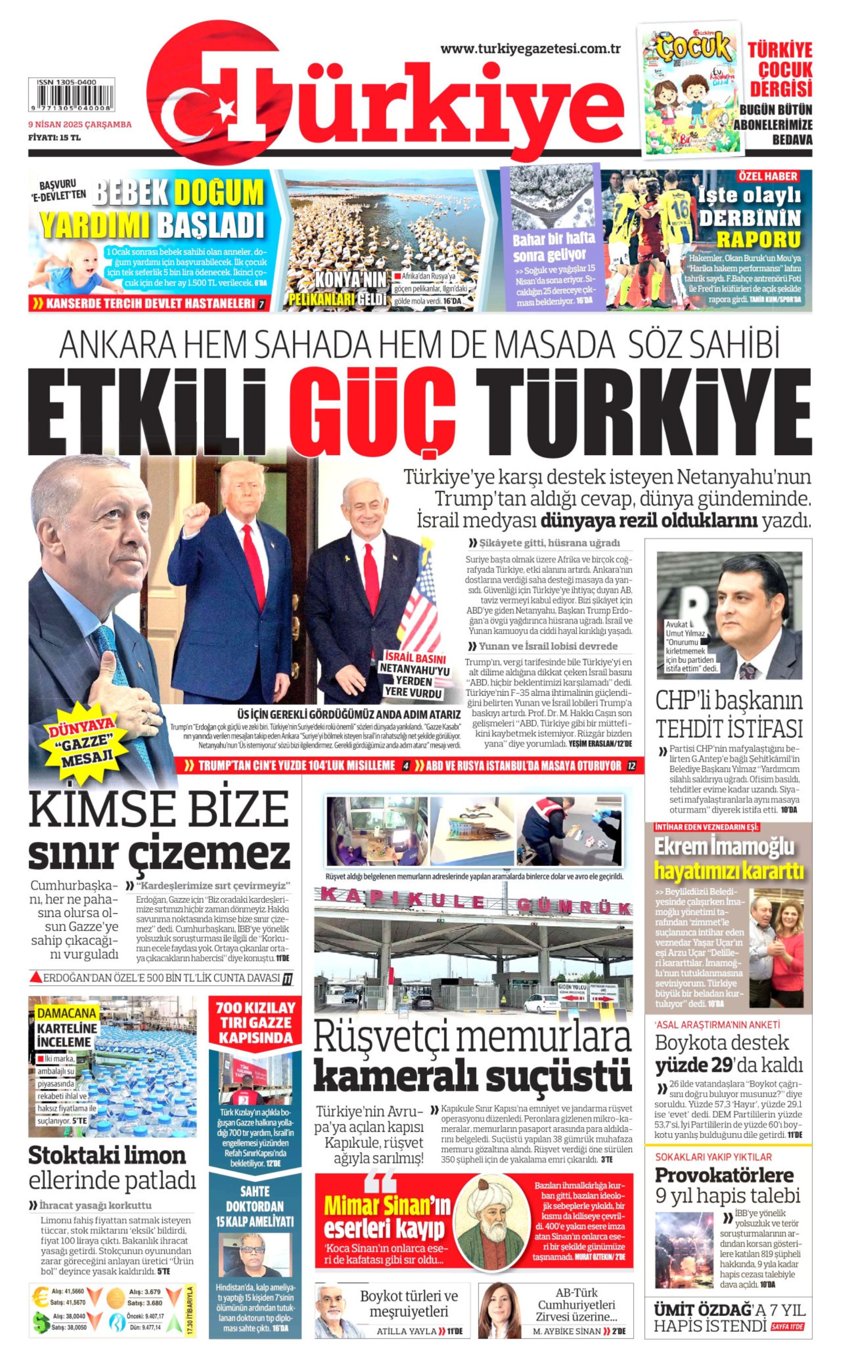 9 Nisan 2025 gazete manşetleri