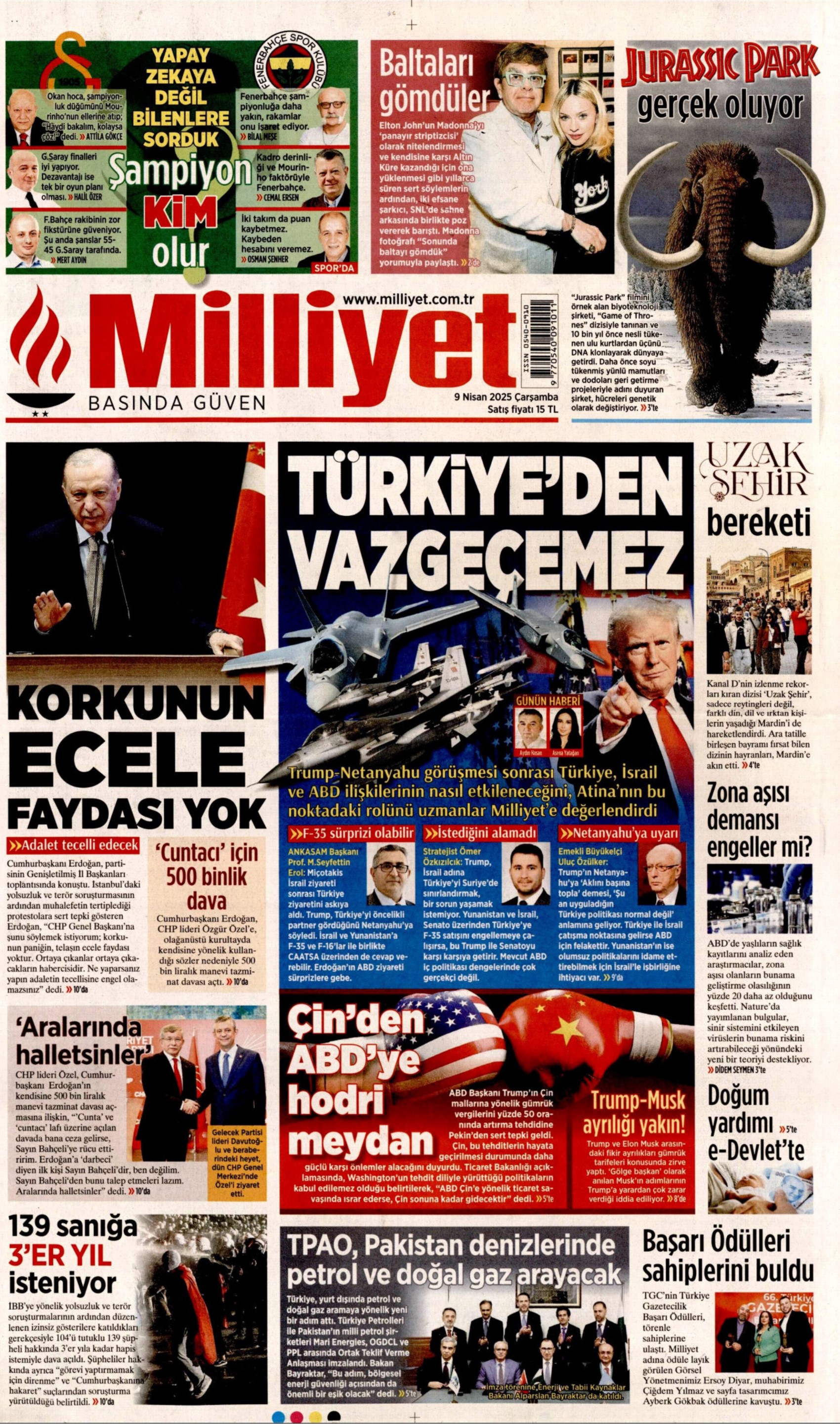 9 Nisan 2025 gazete manşetleri