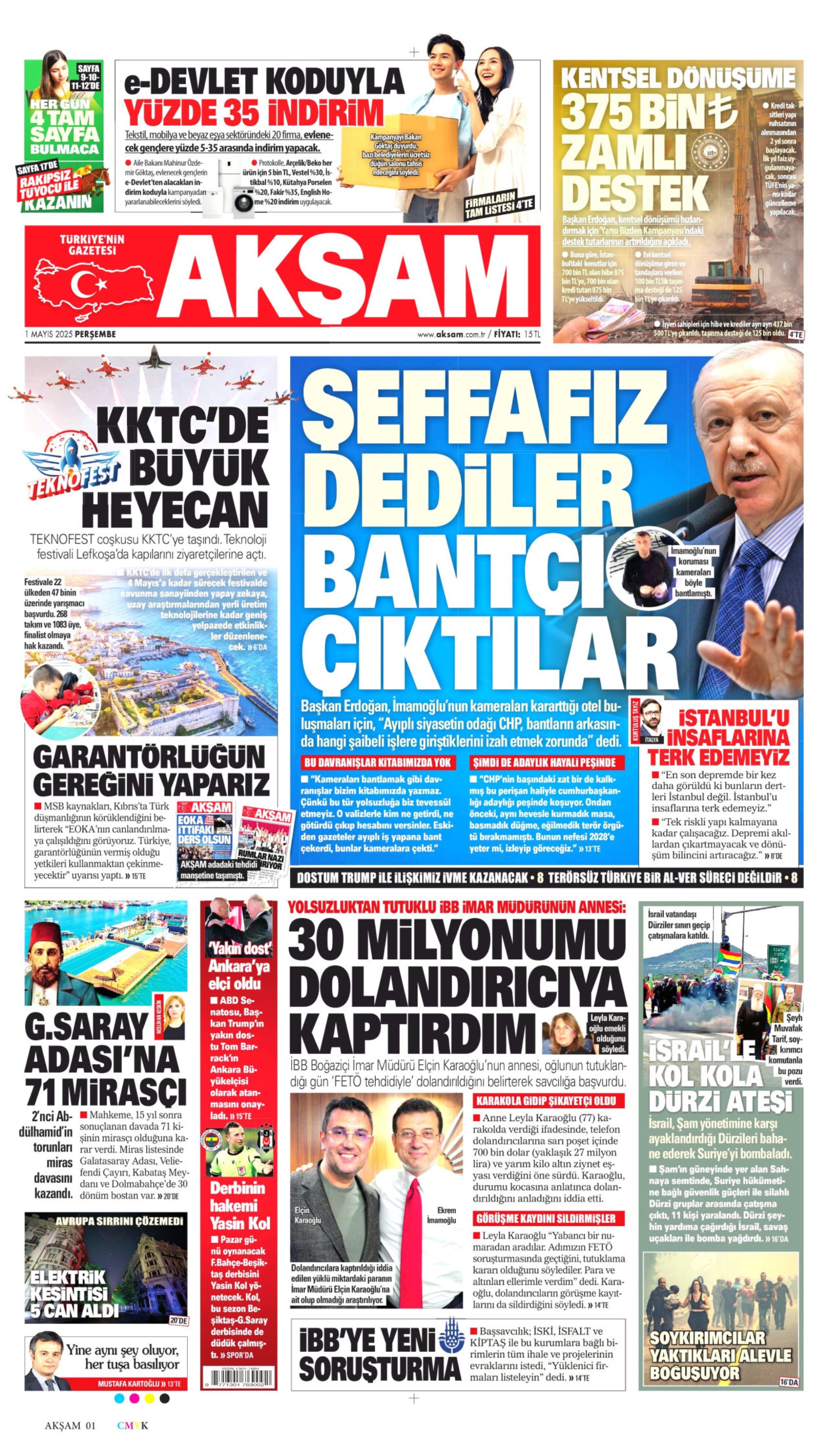 1 Mayıs 2025 gazete manşetleri: ‘AKP’liysen suç işleme özgürlüğün var!’