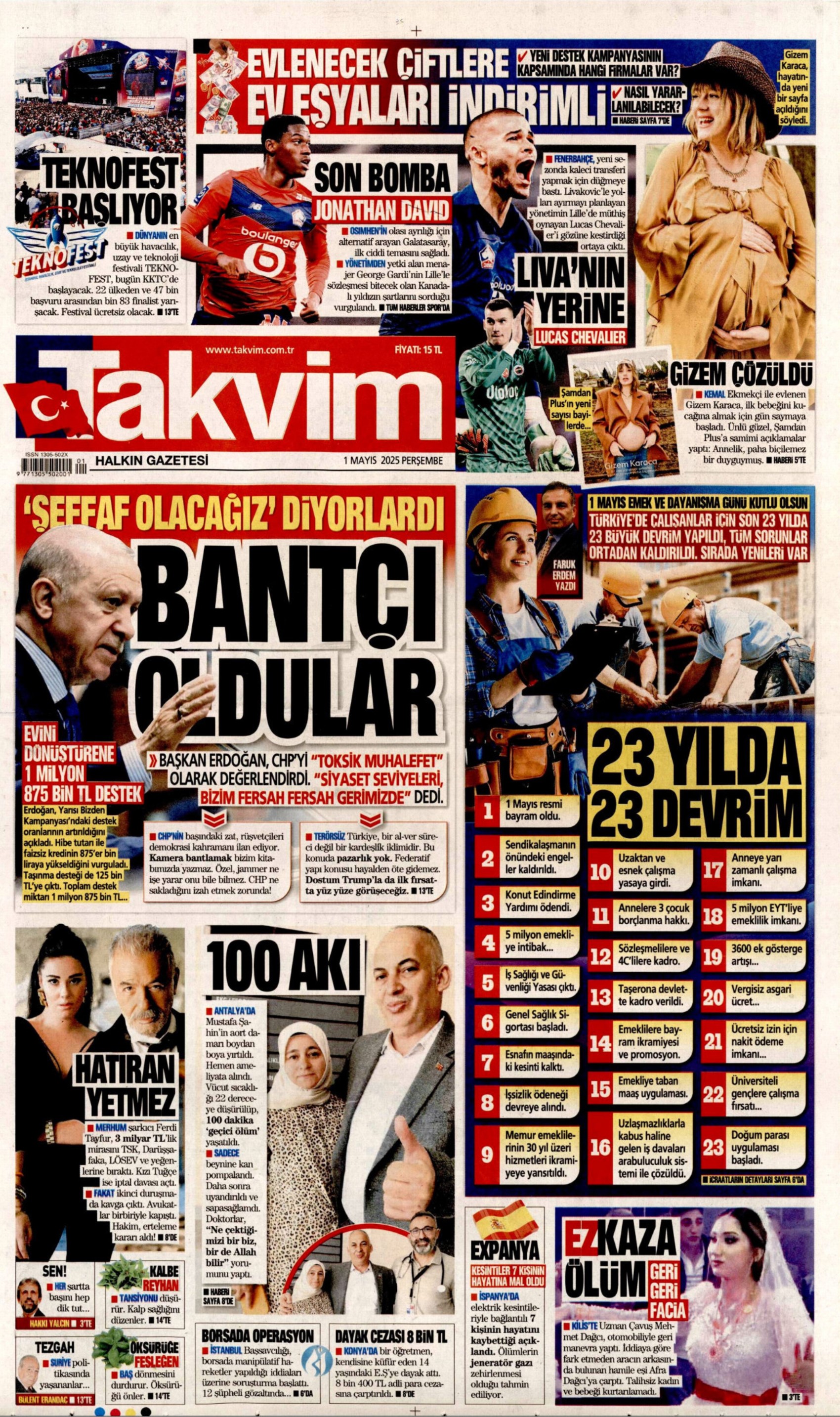 1 Mayıs 2025 gazete manşetleri: ‘AKP’liysen suç işleme özgürlüğün var!’
