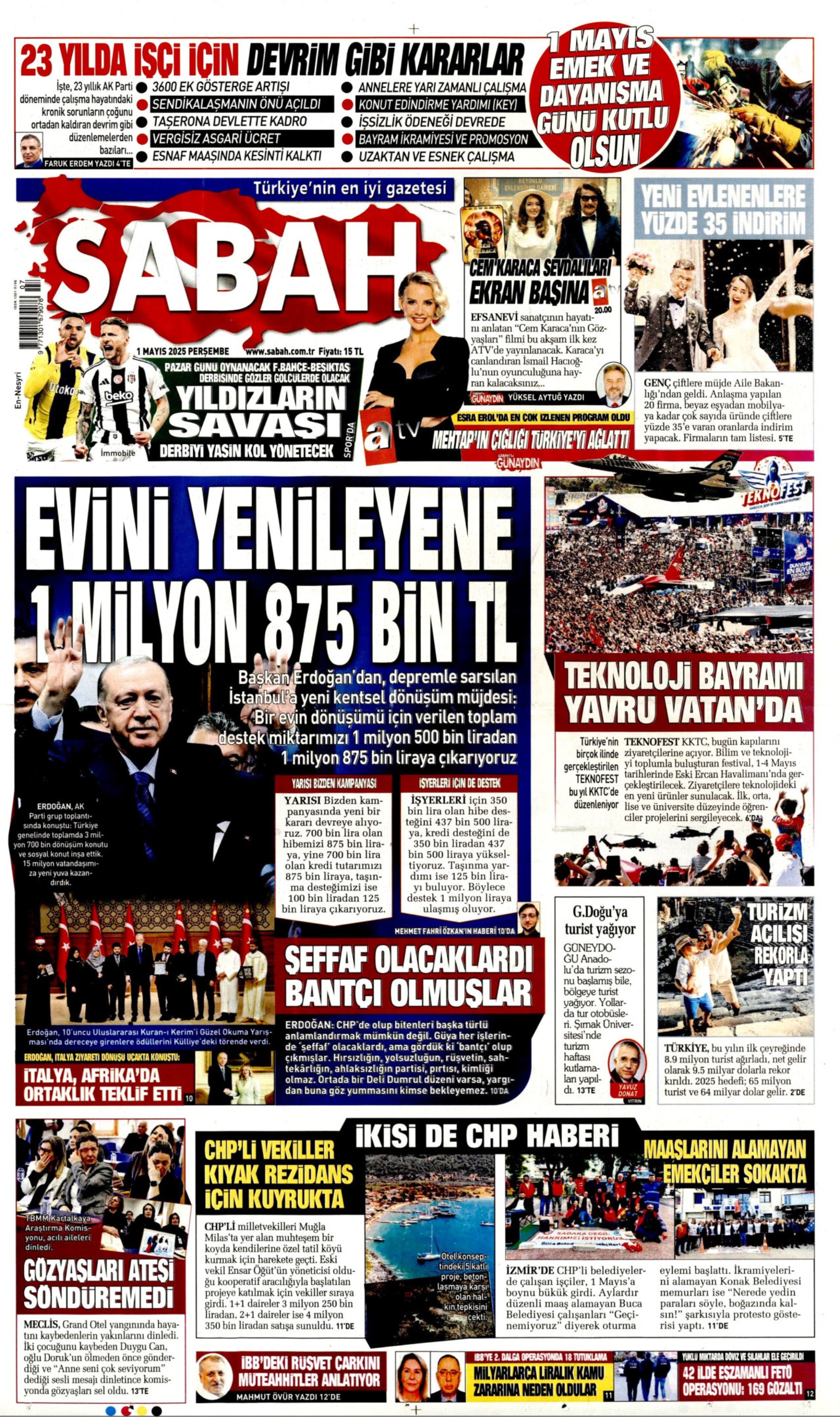 1 Mayıs 2025 gazete manşetleri: ‘AKP’liysen suç işleme özgürlüğün var!’
