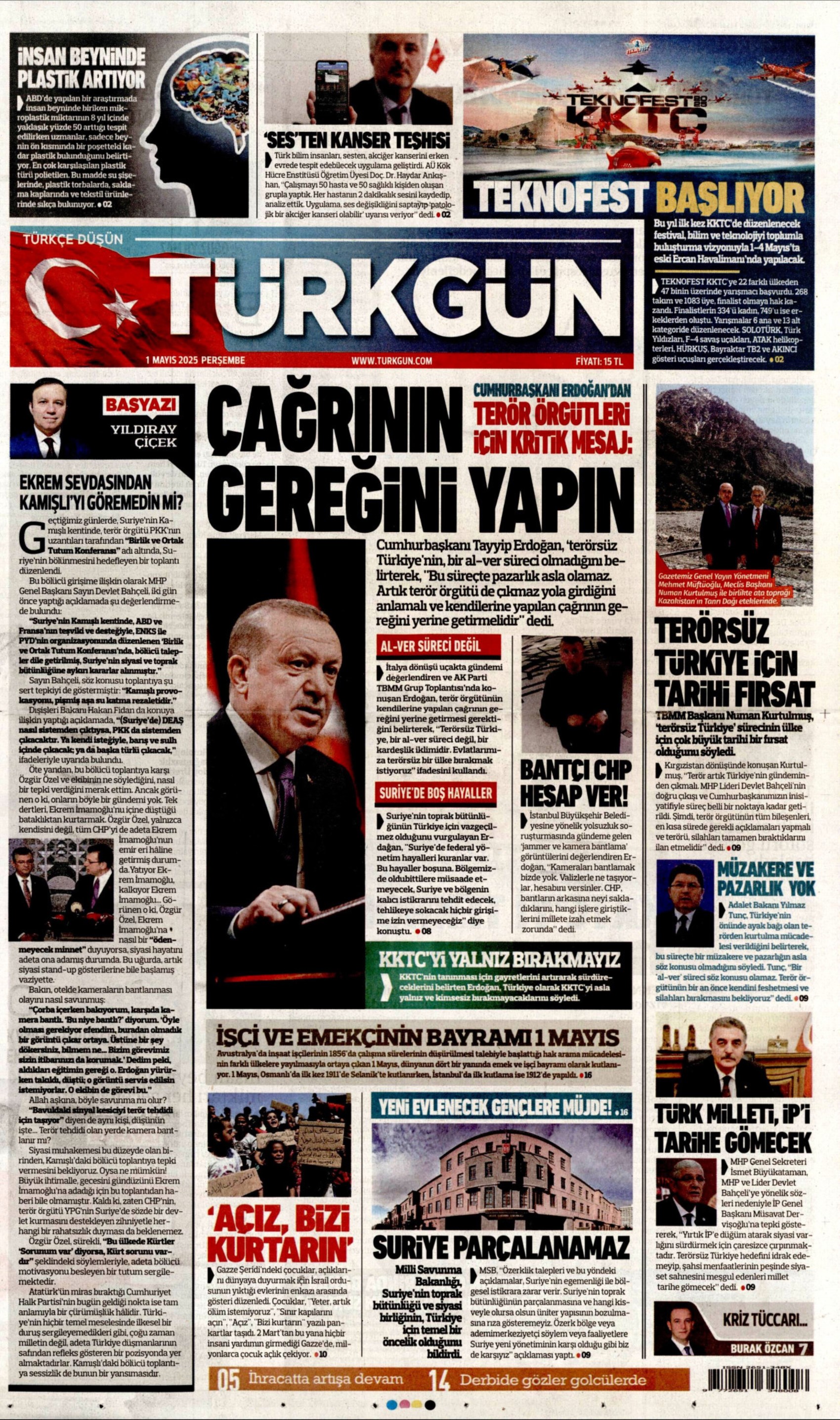 1 Mayıs 2025 gazete manşetleri: ‘AKP’liysen suç işleme özgürlüğün var!’