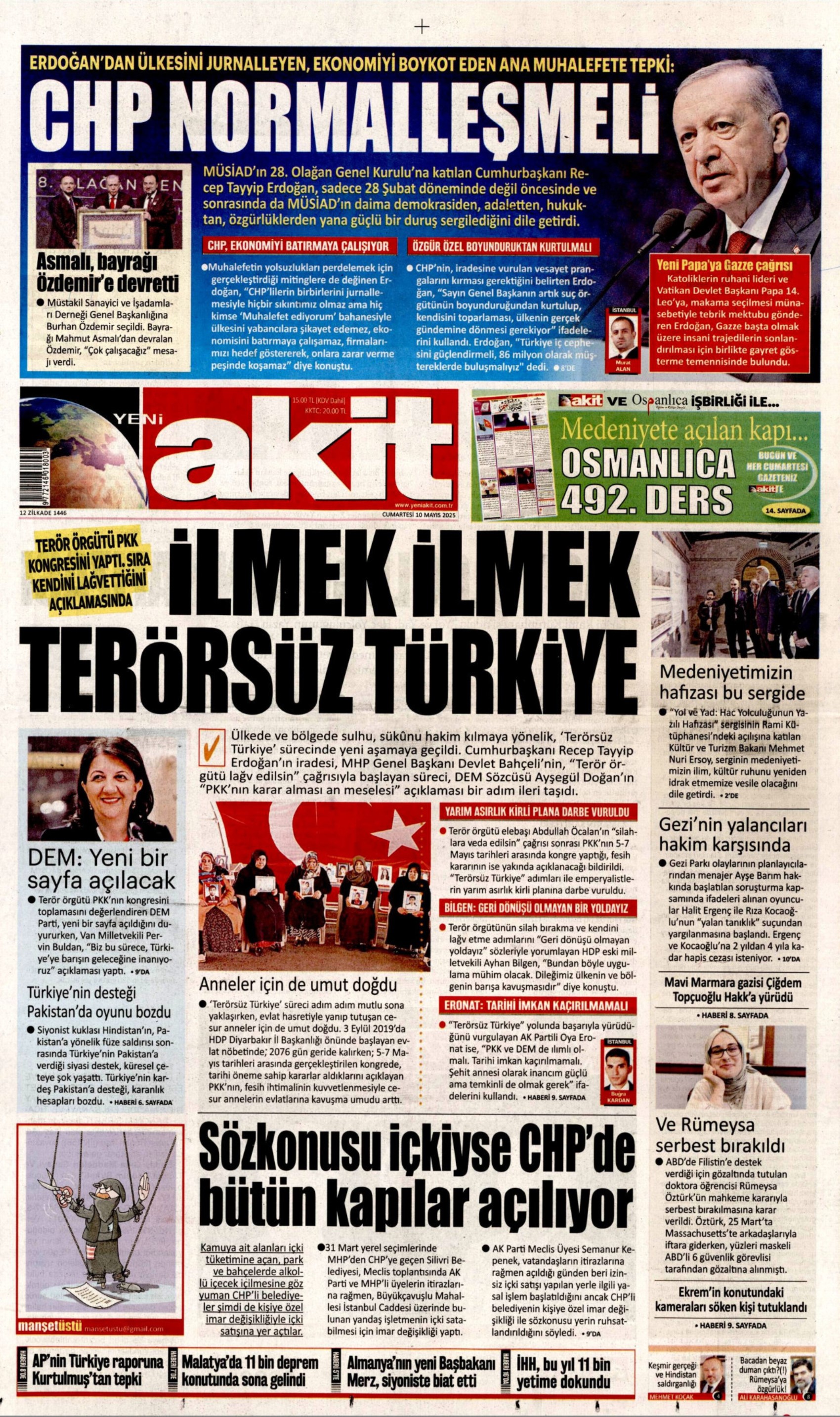 10 Mayıs 2025 gazete manşetleri: Gazeteler, terör örgütü PKK'nın sözde kongresini nasıl gördü?