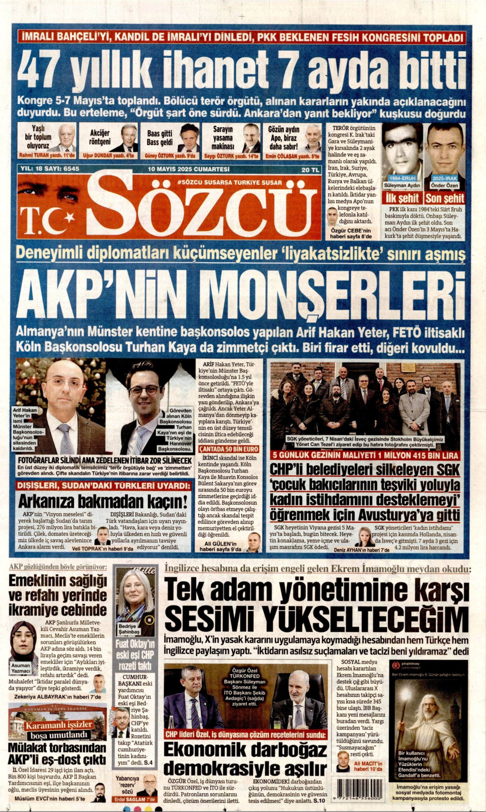 10 Mayıs 2025 gazete manşetleri: Gazeteler, terör örgütü PKK'nın sözde kongresini nasıl gördü?