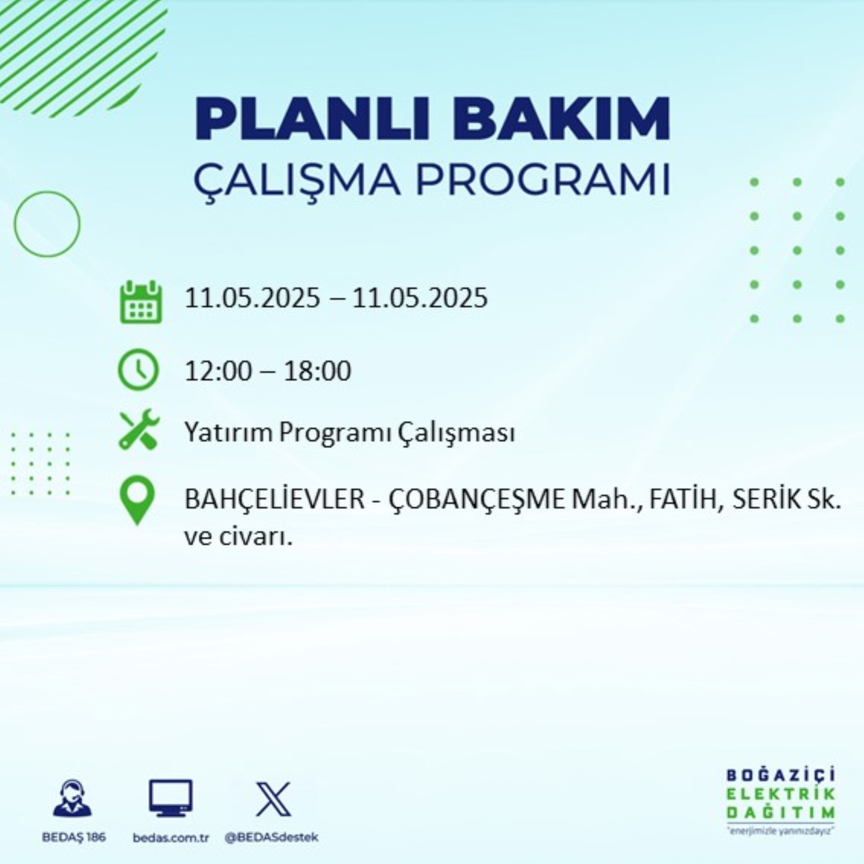 BEDAŞ paylaştı: İstanbul'da 11 Mayıs Pazar günü elektrik kesintisi yaşanacak ilçeler