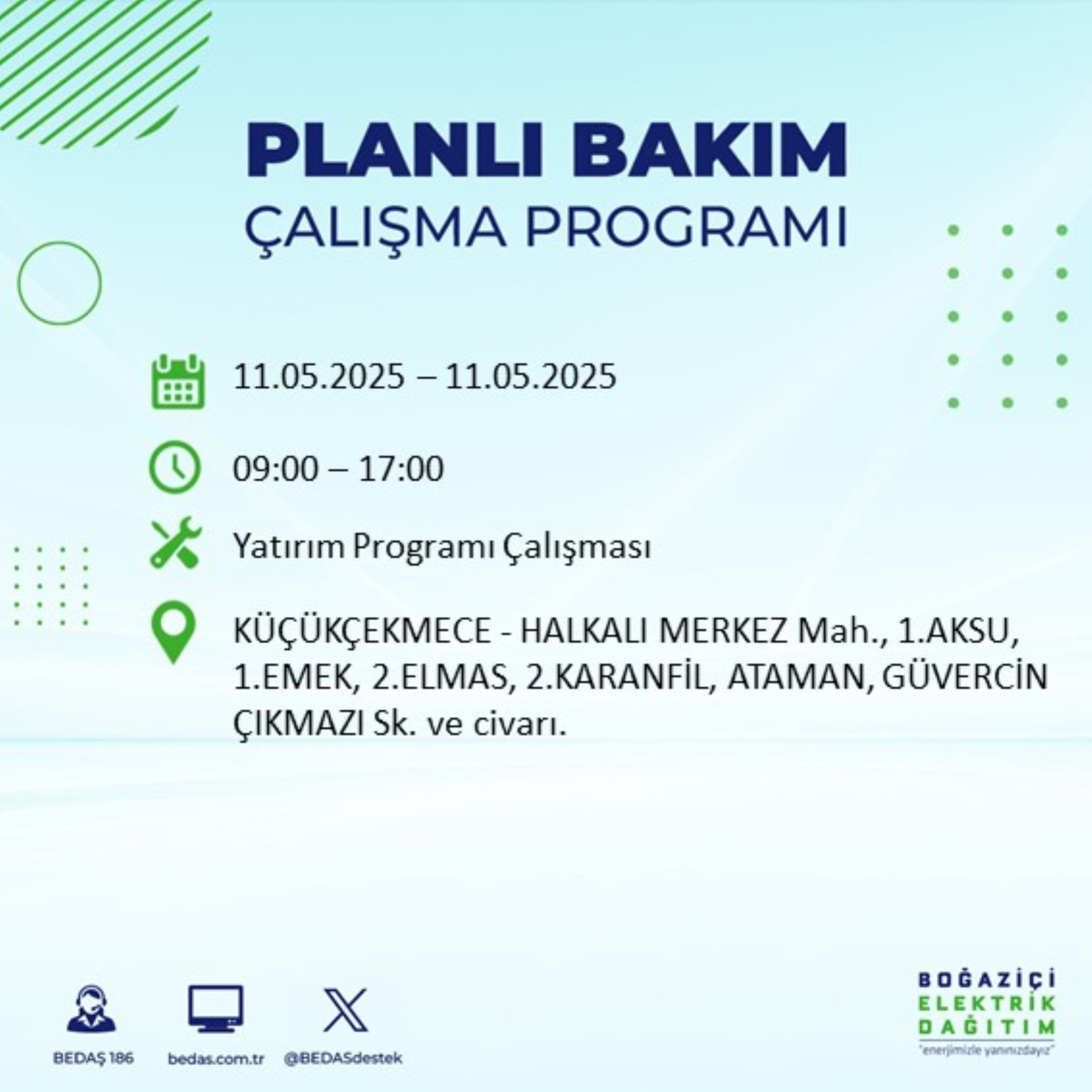 BEDAŞ paylaştı: İstanbul'da 11 Mayıs Pazar günü elektrik kesintisi yaşanacak ilçeler