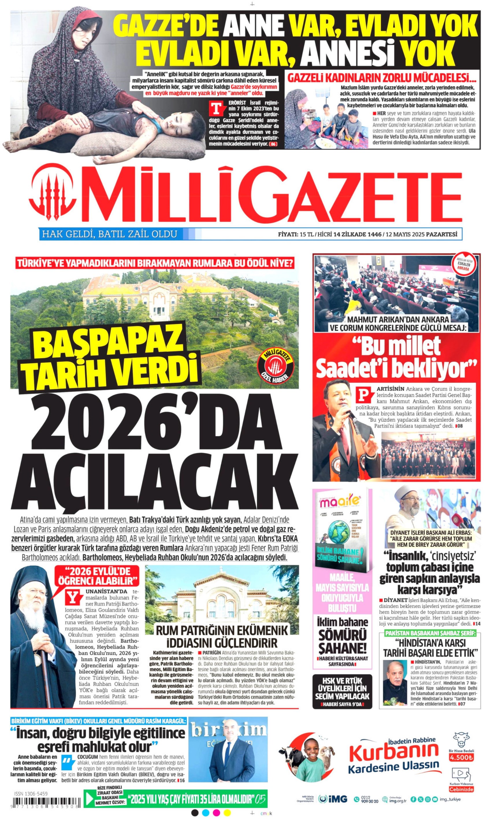 12 Mayıs 2025 gazete manşetleri