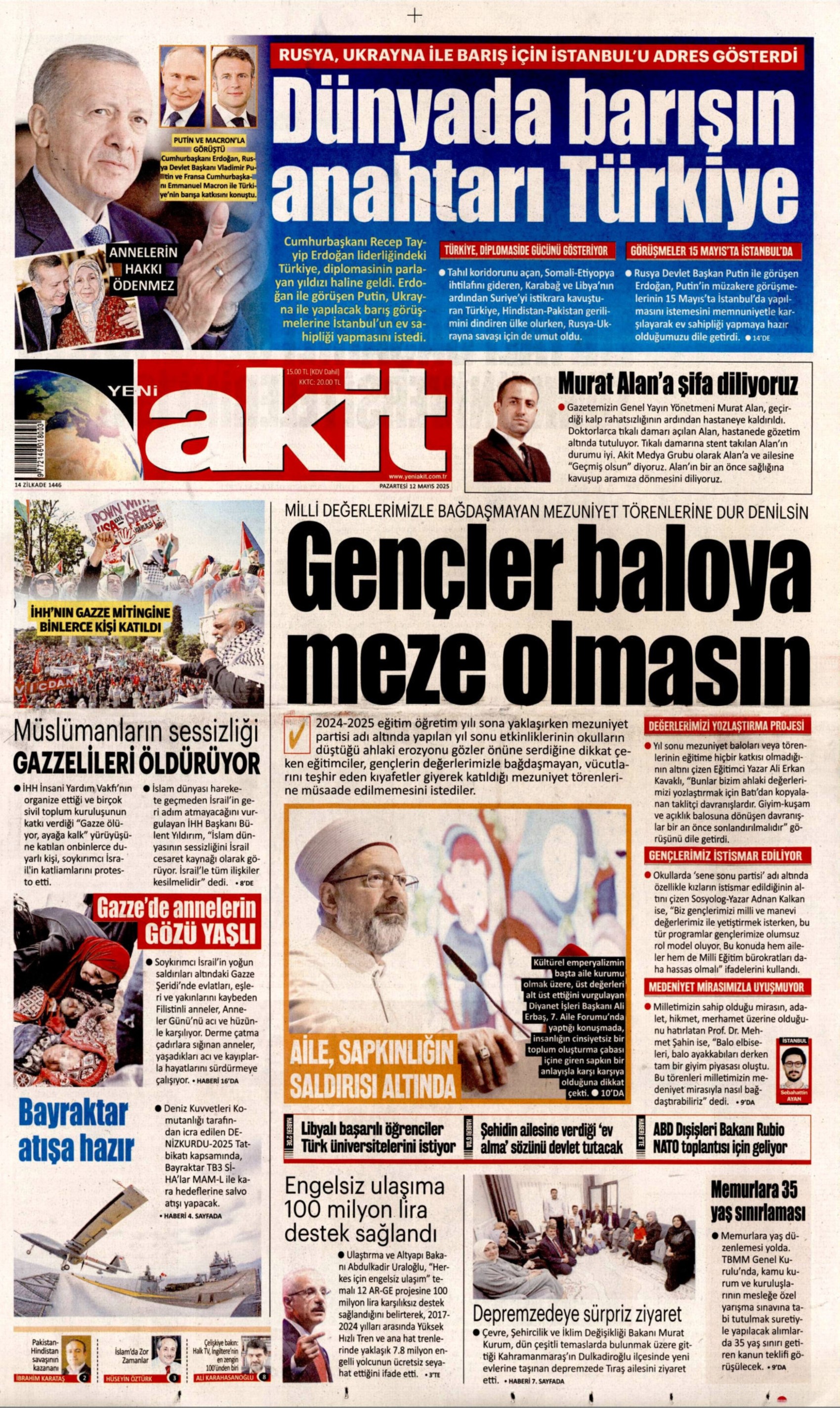 12 Mayıs 2025 gazete manşetleri