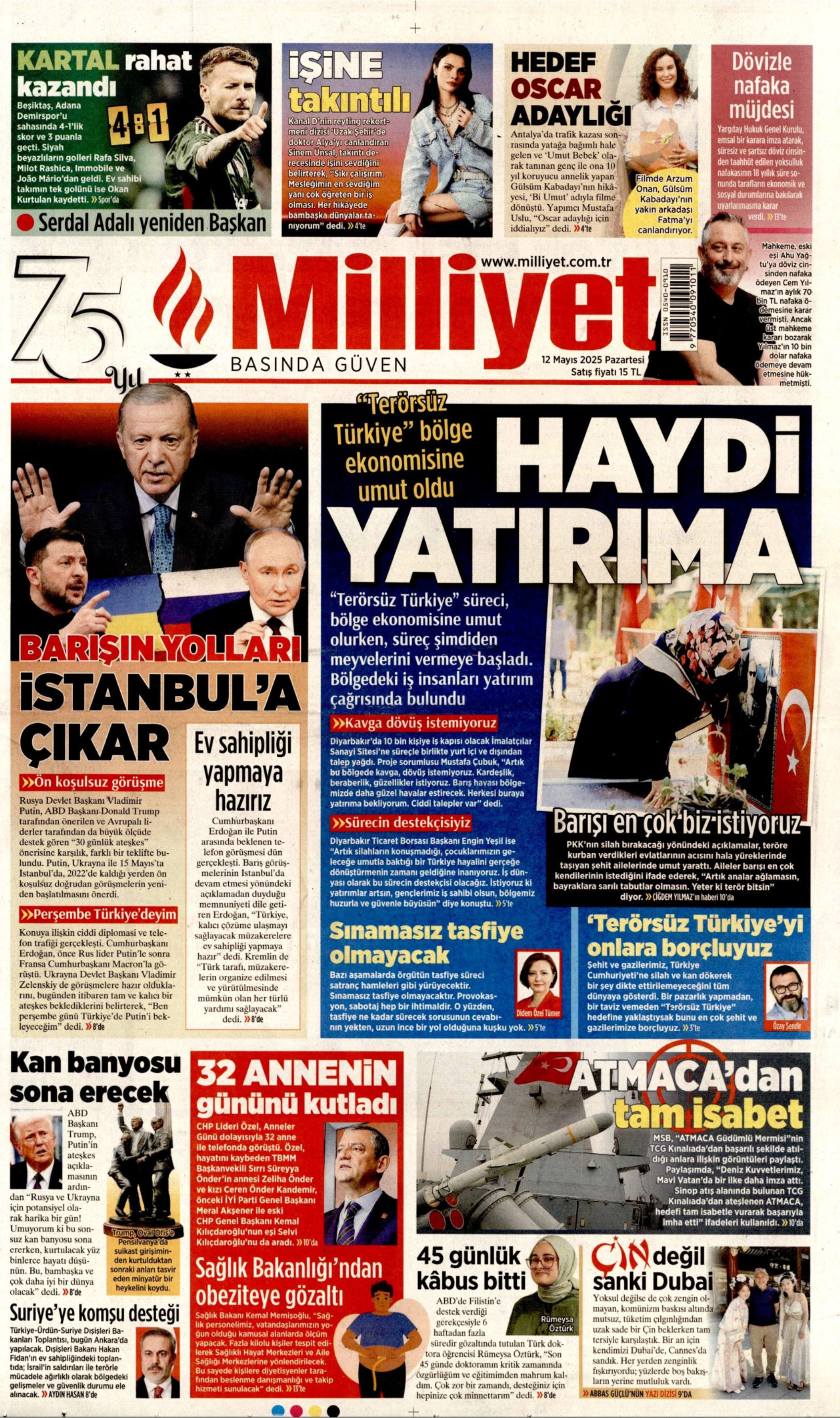 12 Mayıs 2025 gazete manşetleri