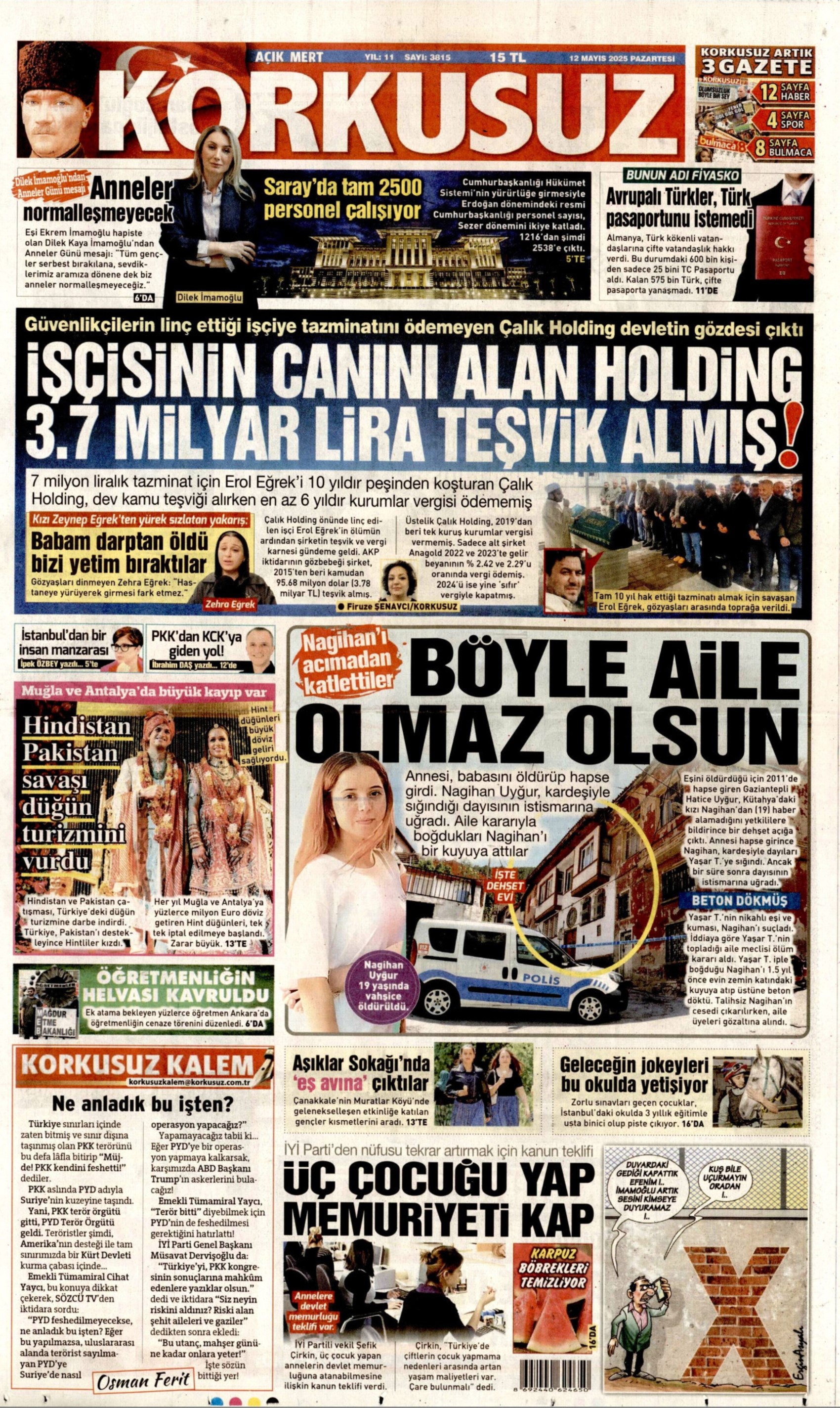 12 Mayıs 2025 gazete manşetleri