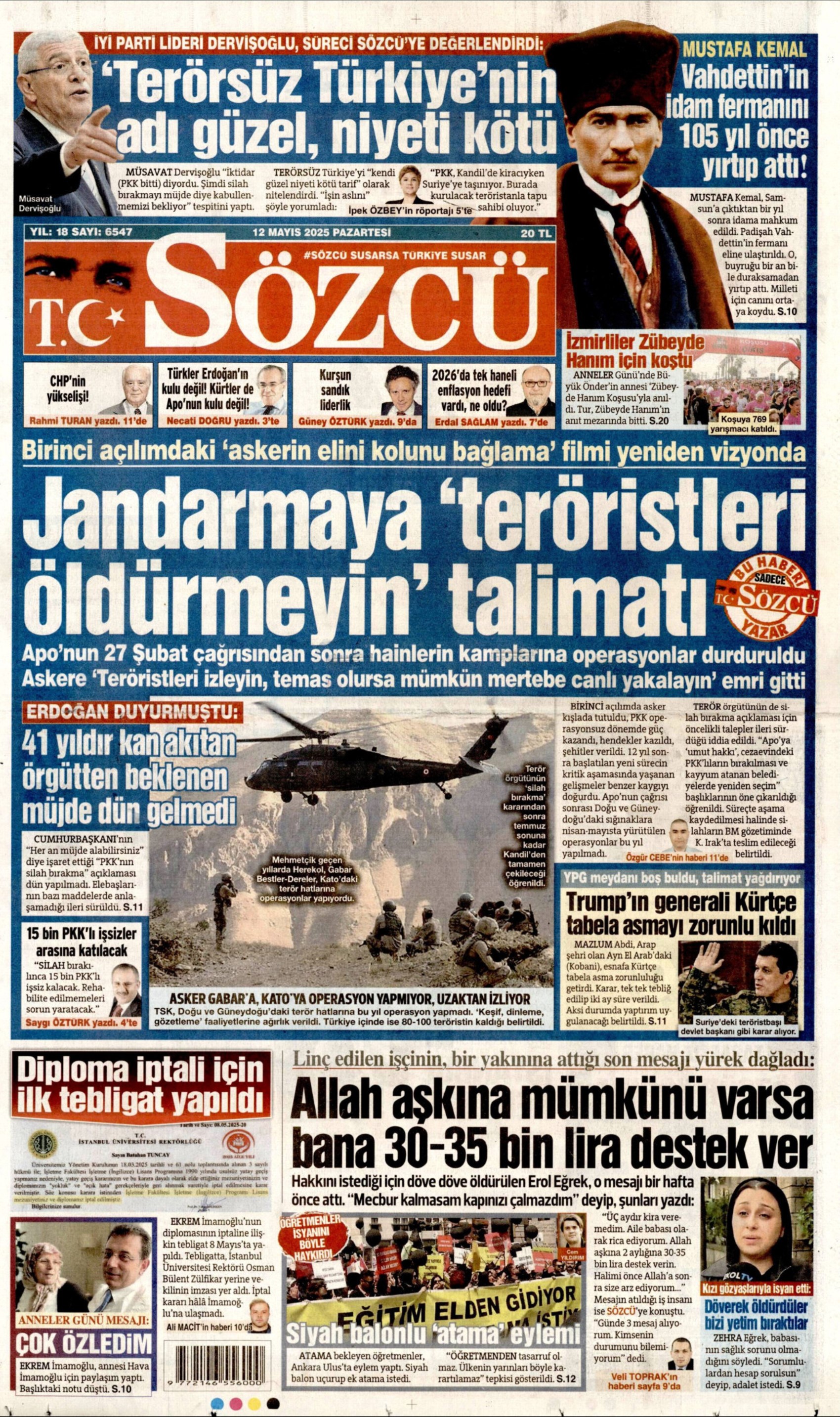 12 Mayıs 2025 gazete manşetleri