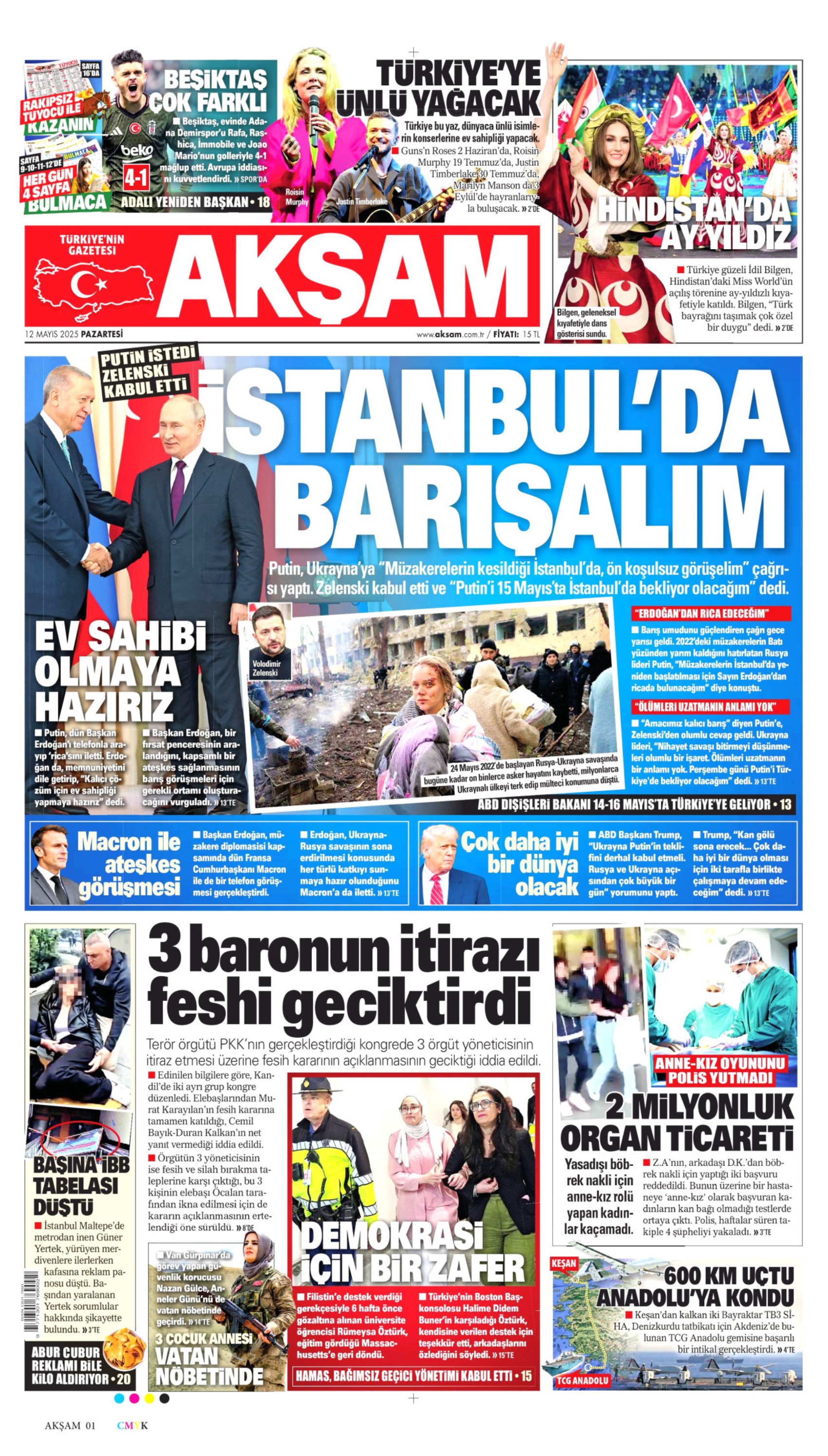 12 Mayıs 2025 gazete manşetleri