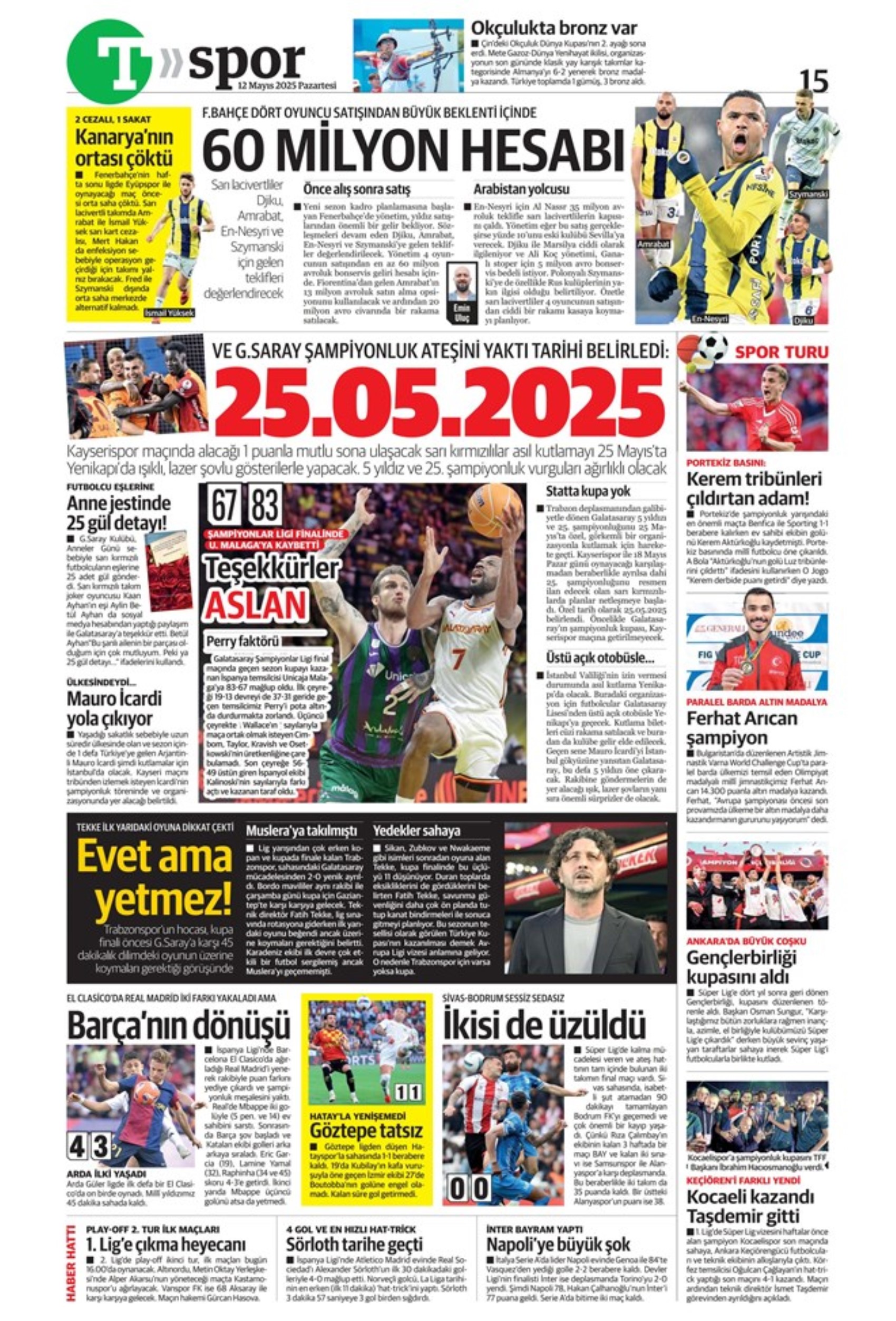 Sporda günün manşetleri: Fenerbahçe'nin yeni golcüsü belli oluyor