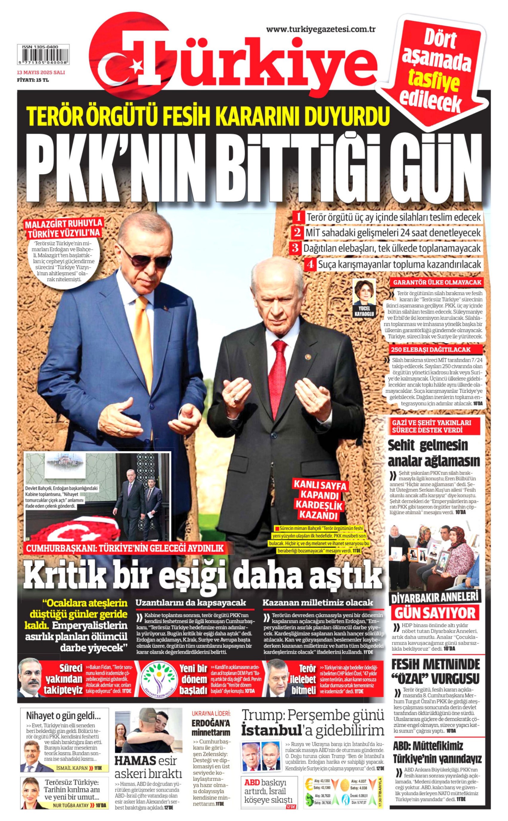 13 Mayıs 2025 gazete manşetleri: Gazeteler, terör örgütü PKK'nın fesih açıklamasını nasıl gördü?