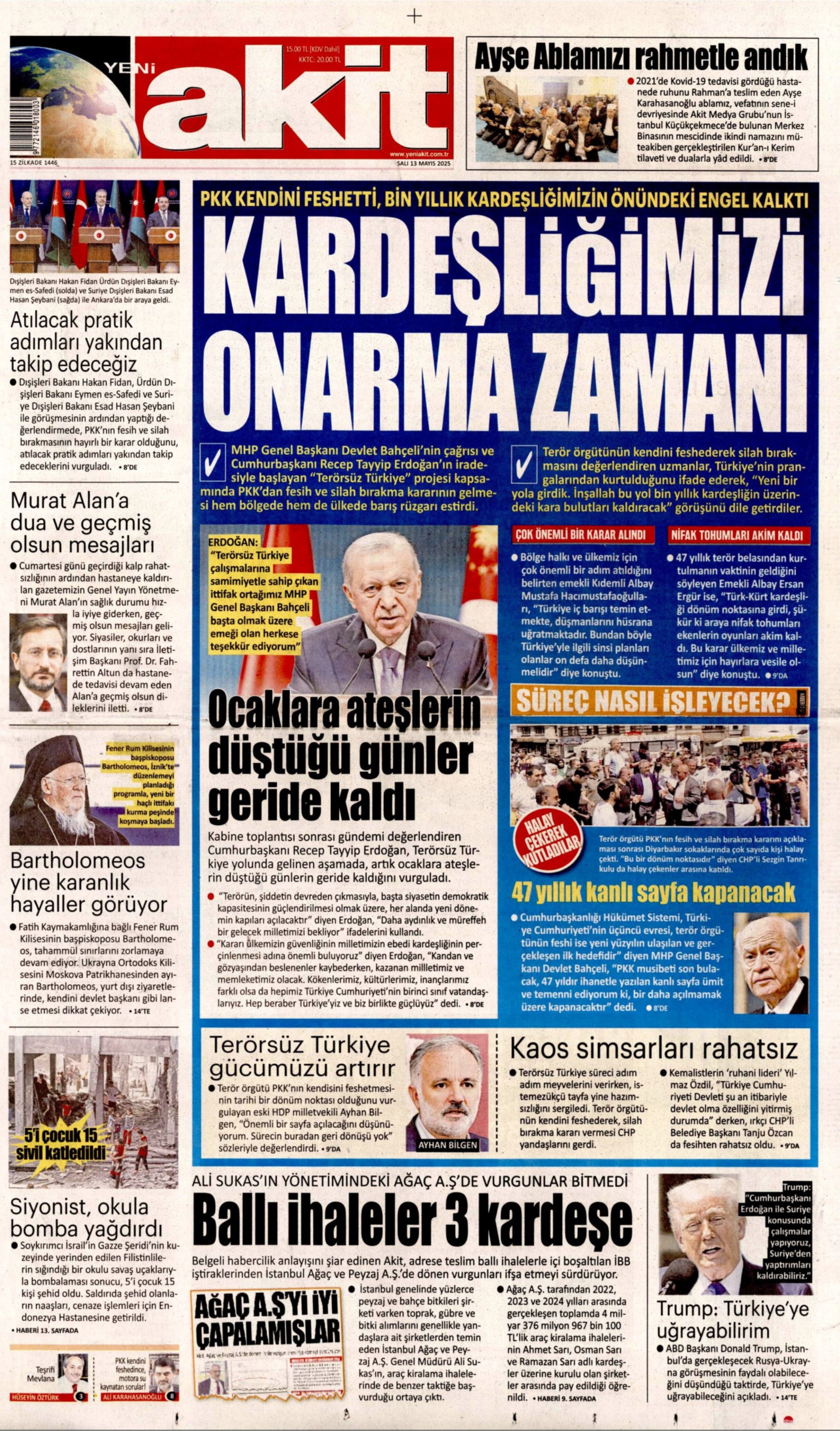 13 Mayıs 2025 gazete manşetleri: Gazeteler, terör örgütü PKK'nın fesih açıklamasını nasıl gördü?