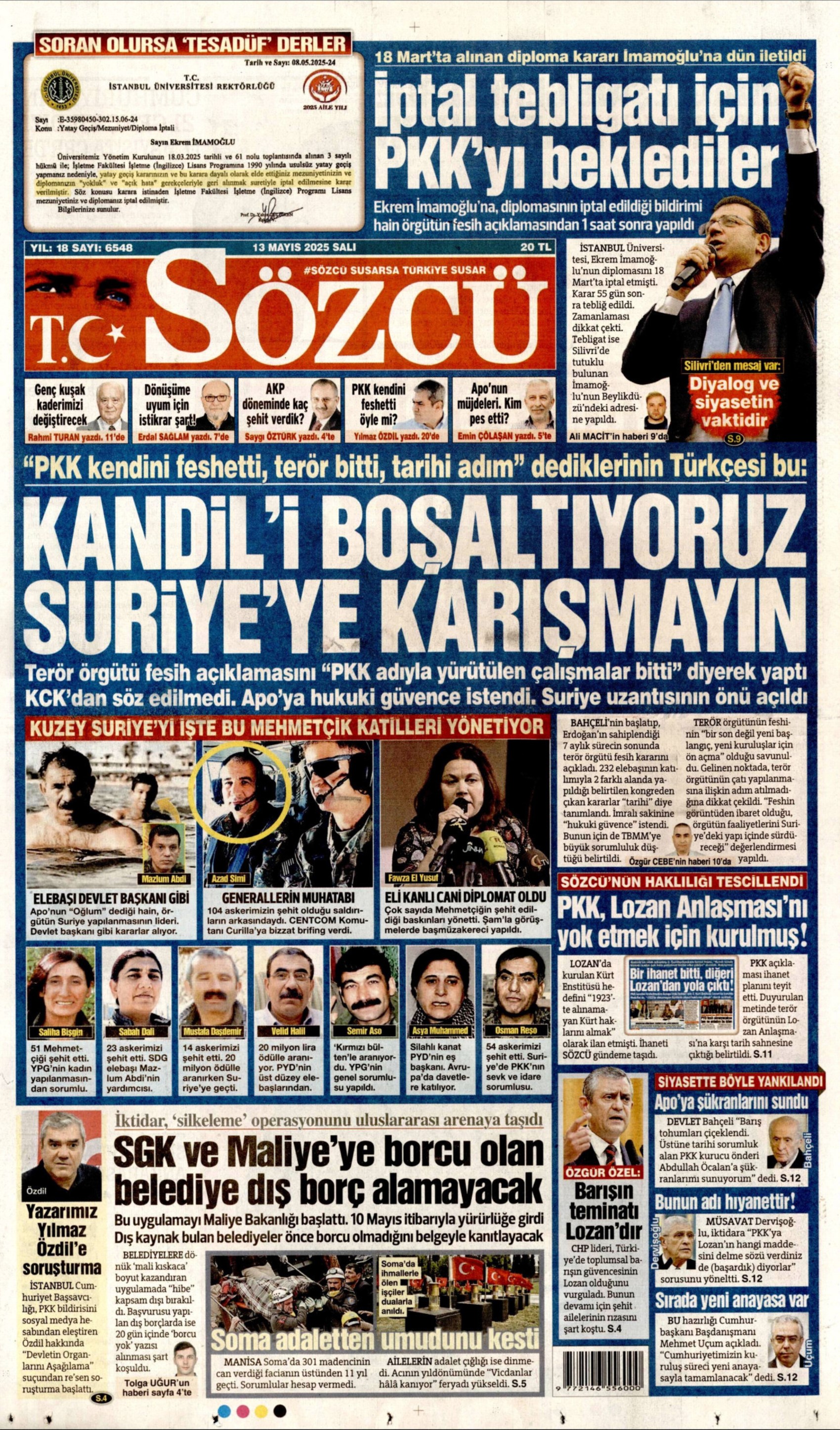 13 Mayıs 2025 gazete manşetleri: Gazeteler, terör örgütü PKK'nın fesih açıklamasını nasıl gördü?
