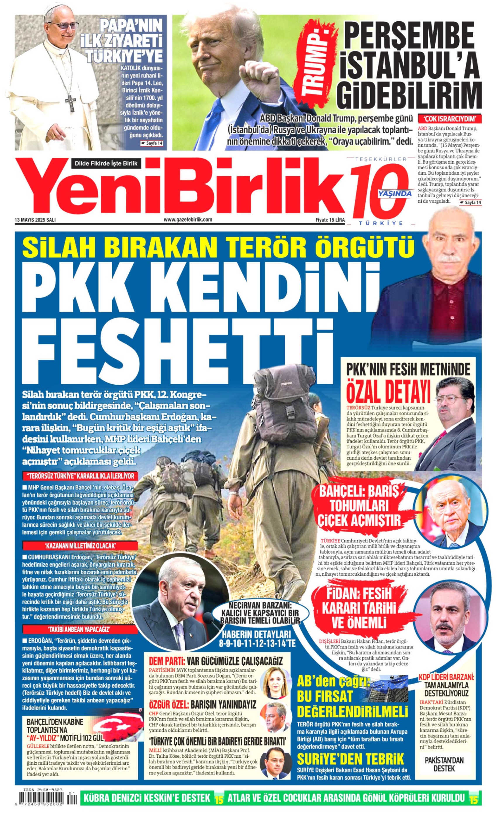 13 Mayıs 2025 gazete manşetleri: Gazeteler, terör örgütü PKK'nın fesih açıklamasını nasıl gördü?