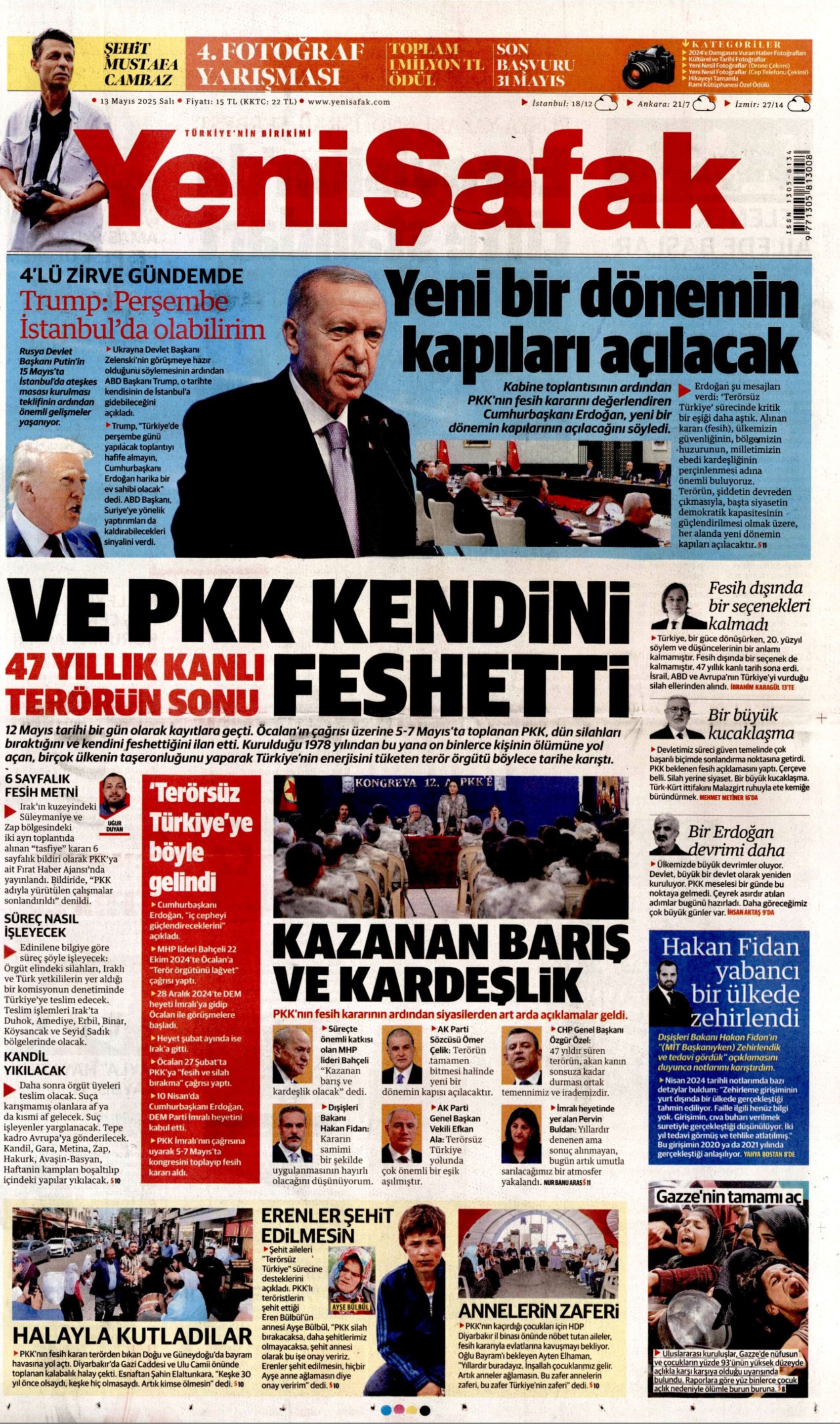13 Mayıs 2025 gazete manşetleri: Gazeteler, terör örgütü PKK'nın fesih açıklamasını nasıl gördü?