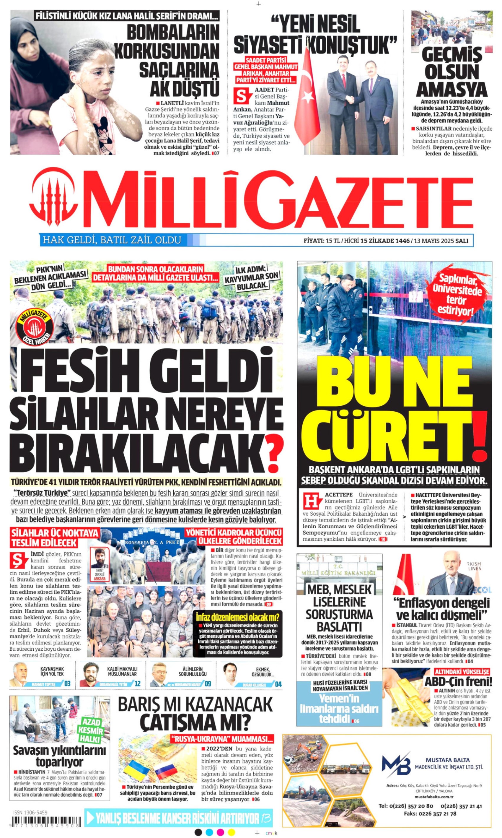 13 Mayıs 2025 gazete manşetleri: Gazeteler, terör örgütü PKK'nın fesih açıklamasını nasıl gördü?