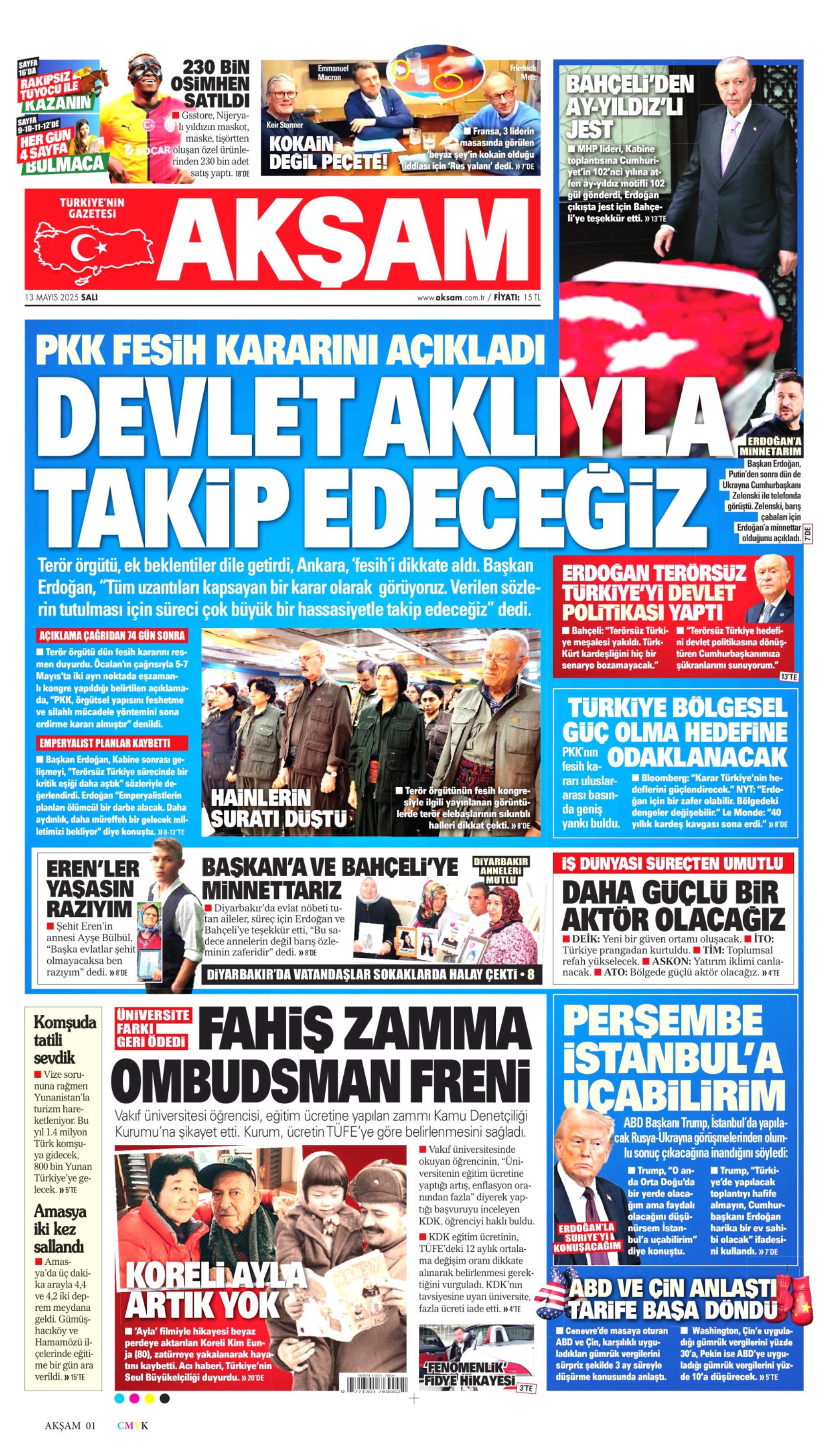 13 Mayıs 2025 gazete manşetleri: Gazeteler, terör örgütü PKK'nın fesih açıklamasını nasıl gördü?