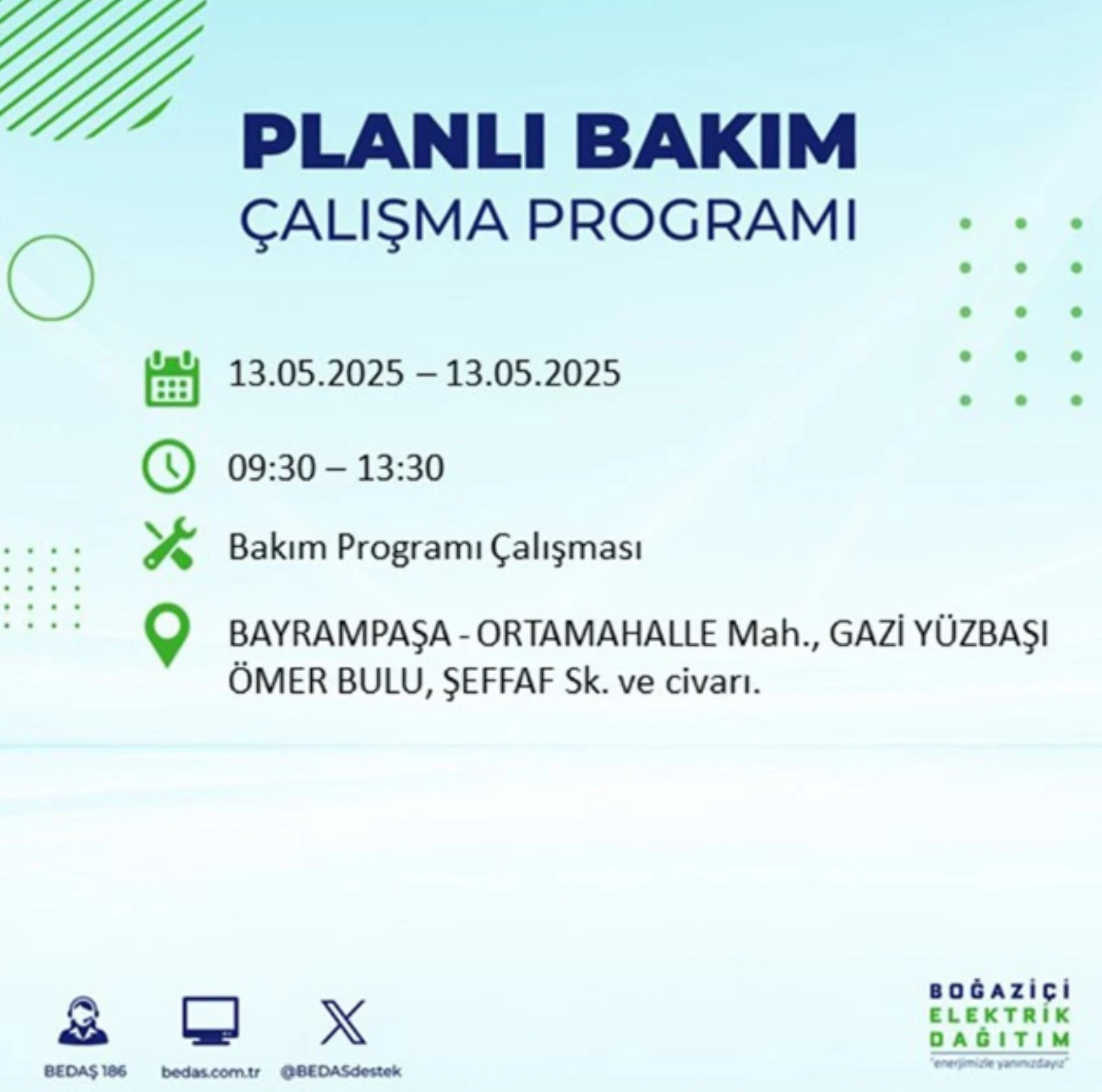 BEDAŞ paylaştı: İstanbul'da 13 Mayıs Salı günü elektrik kesintisi yaşanacak ilçeler