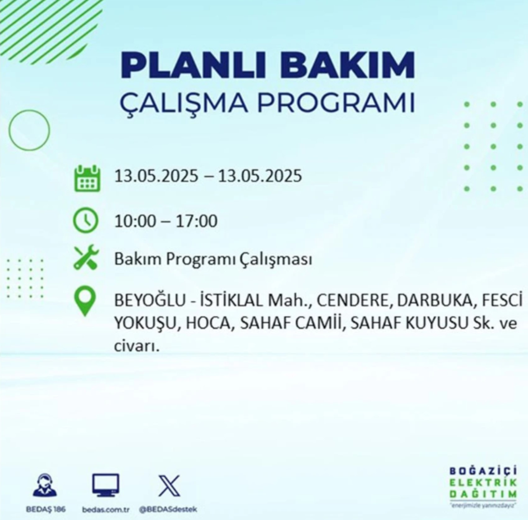 BEDAŞ paylaştı: İstanbul'da 13 Mayıs Salı günü elektrik kesintisi yaşanacak ilçeler