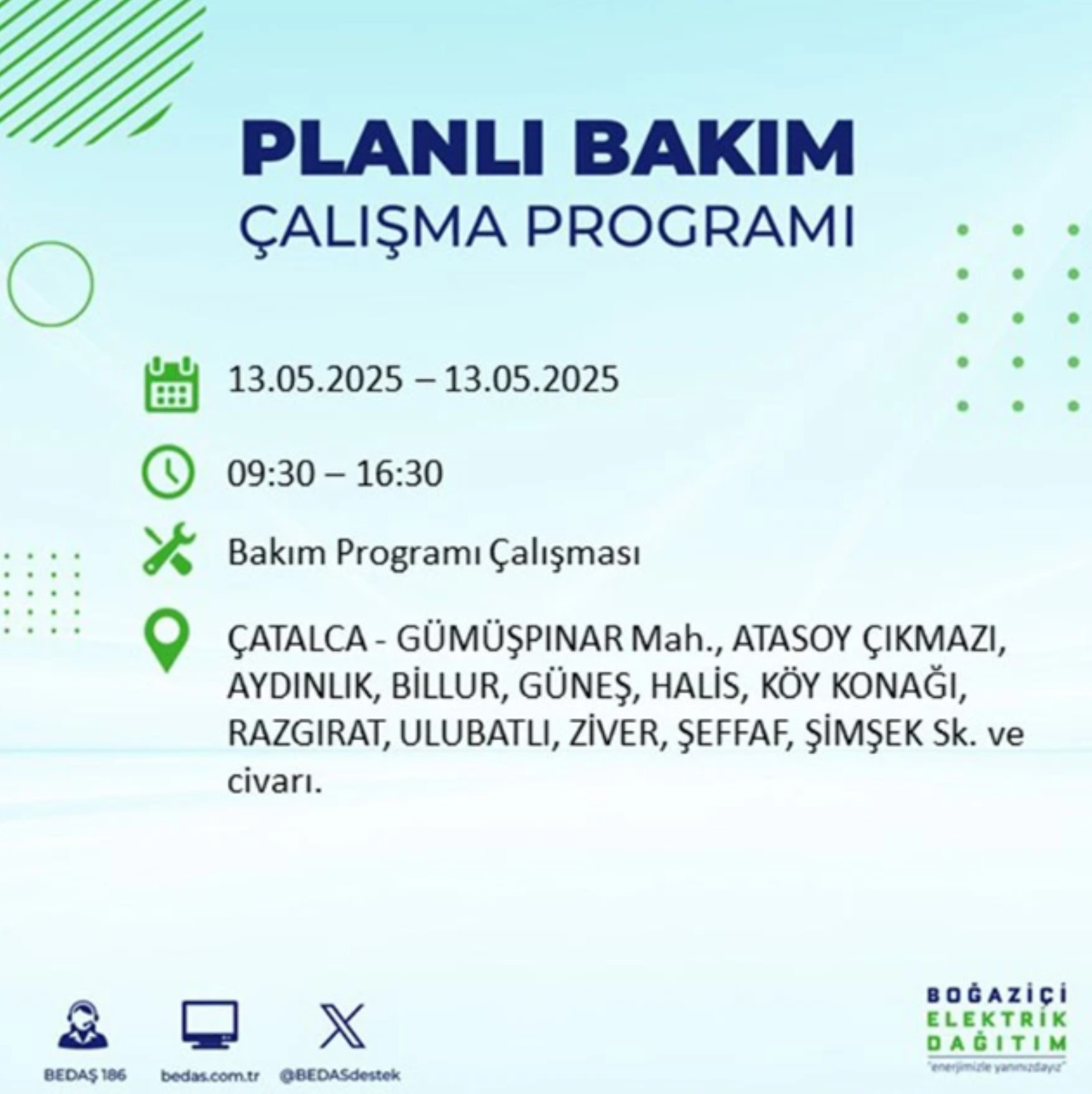 BEDAŞ paylaştı: İstanbul'da 13 Mayıs Salı günü elektrik kesintisi yaşanacak ilçeler