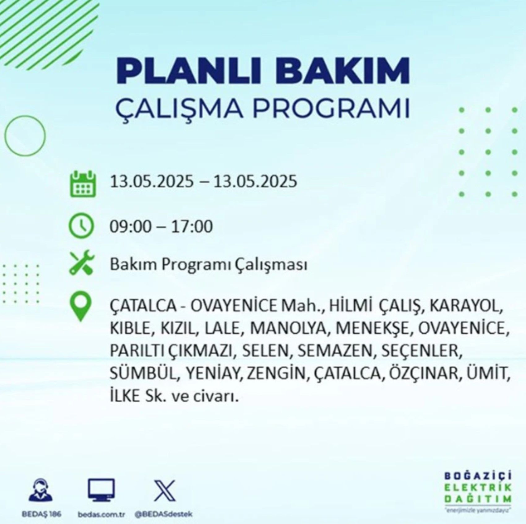 BEDAŞ paylaştı: İstanbul'da 13 Mayıs Salı günü elektrik kesintisi yaşanacak ilçeler