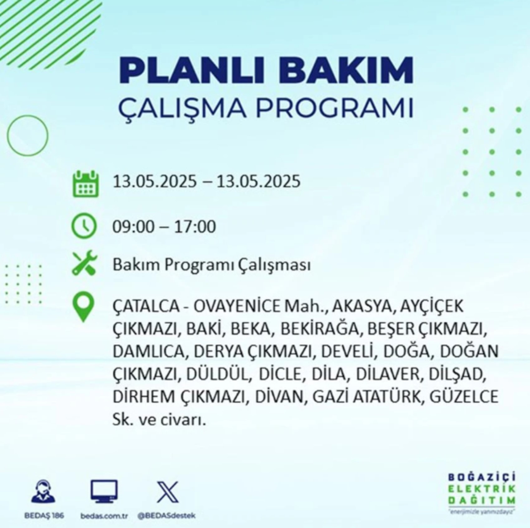 BEDAŞ paylaştı: İstanbul'da 13 Mayıs Salı günü elektrik kesintisi yaşanacak ilçeler