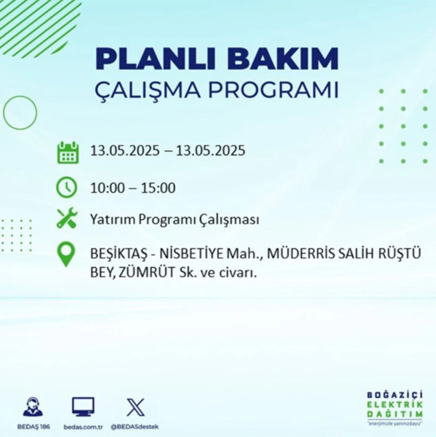 BEDAŞ paylaştı: İstanbul'da 13 Mayıs Salı günü elektrik kesintisi yaşanacak ilçeler