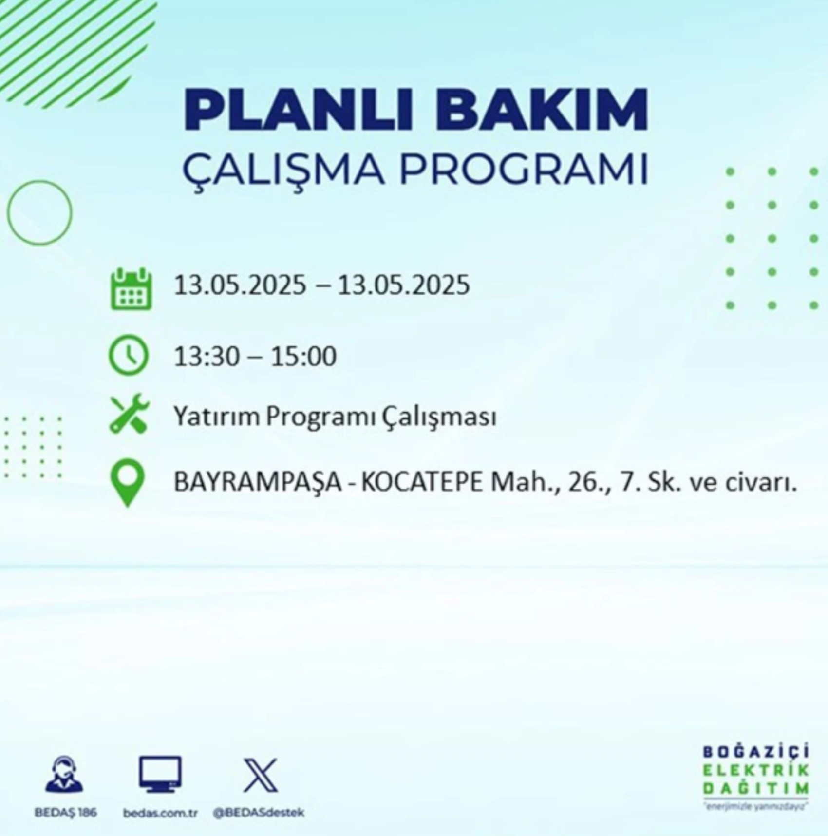 BEDAŞ paylaştı: İstanbul'da 13 Mayıs Salı günü elektrik kesintisi yaşanacak ilçeler