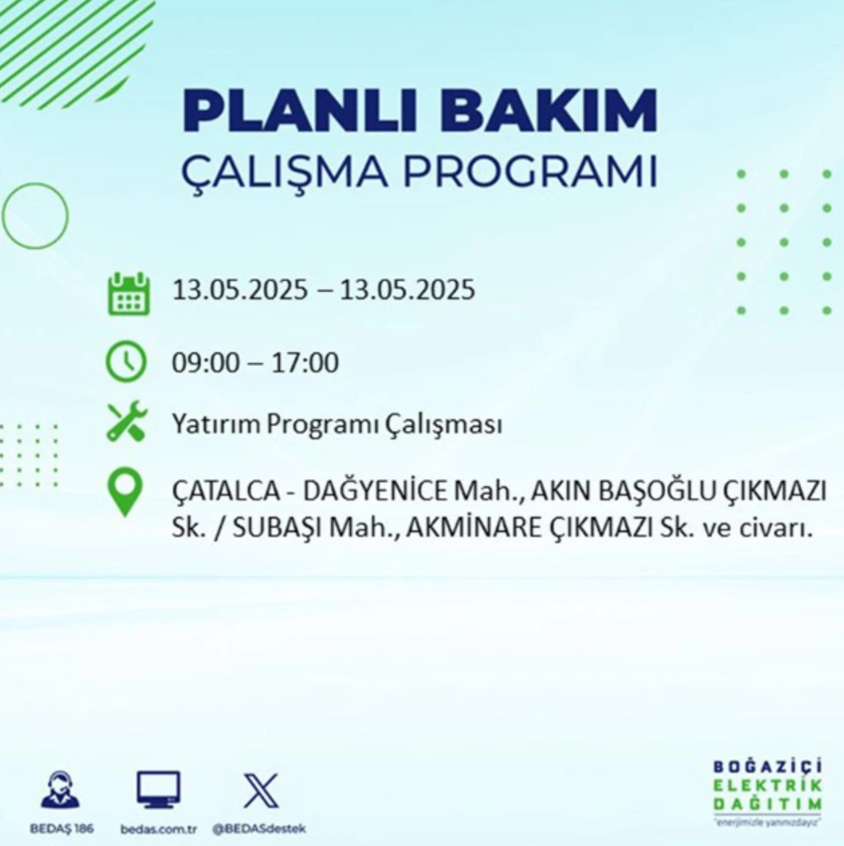 BEDAŞ paylaştı: İstanbul'da 13 Mayıs Salı günü elektrik kesintisi yaşanacak ilçeler