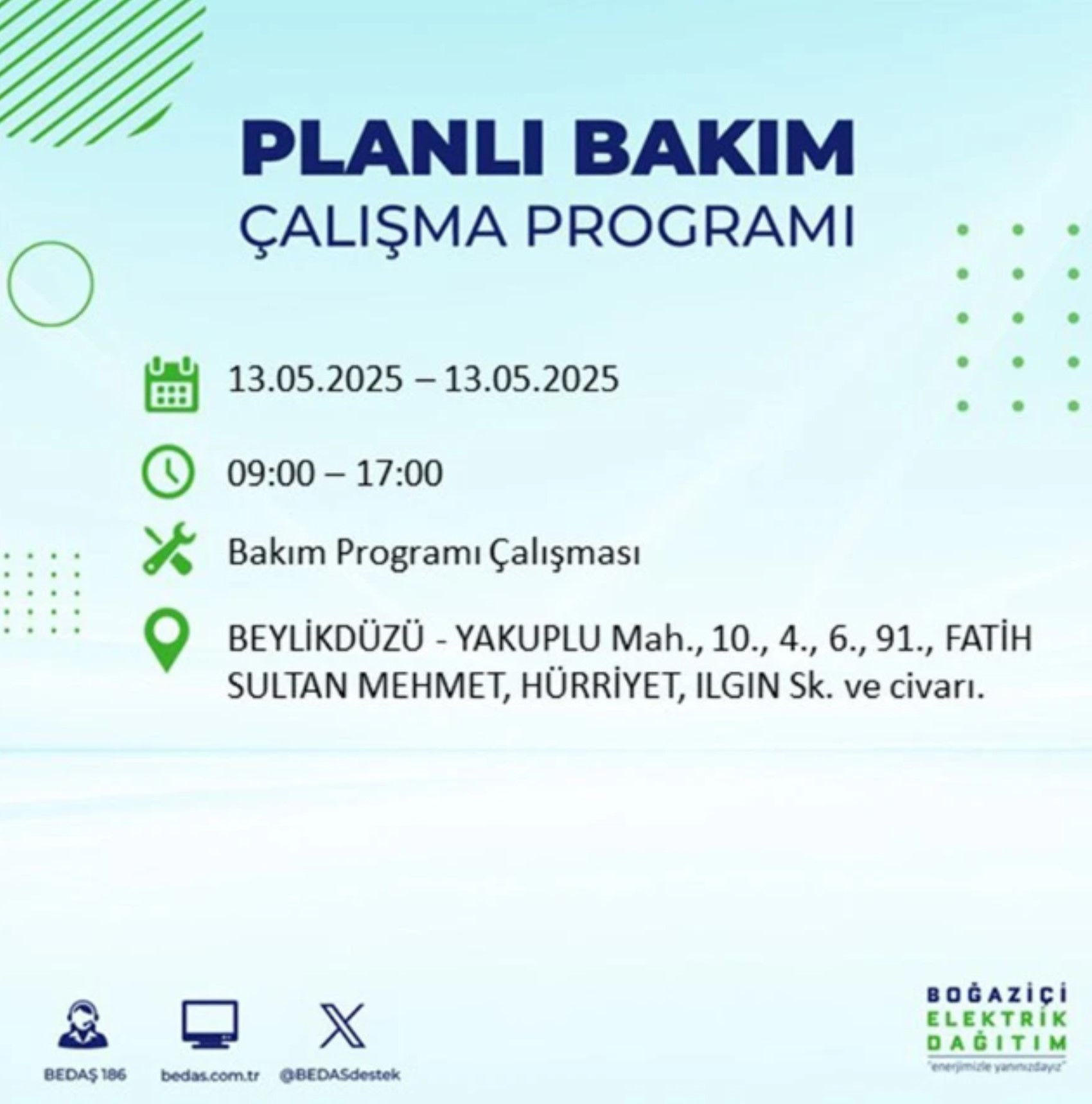 BEDAŞ paylaştı: İstanbul'da 13 Mayıs Salı günü elektrik kesintisi yaşanacak ilçeler
