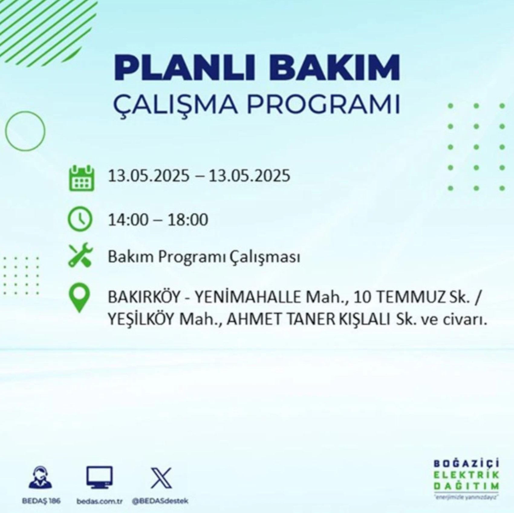 BEDAŞ paylaştı: İstanbul'da 13 Mayıs Salı günü elektrik kesintisi yaşanacak ilçeler