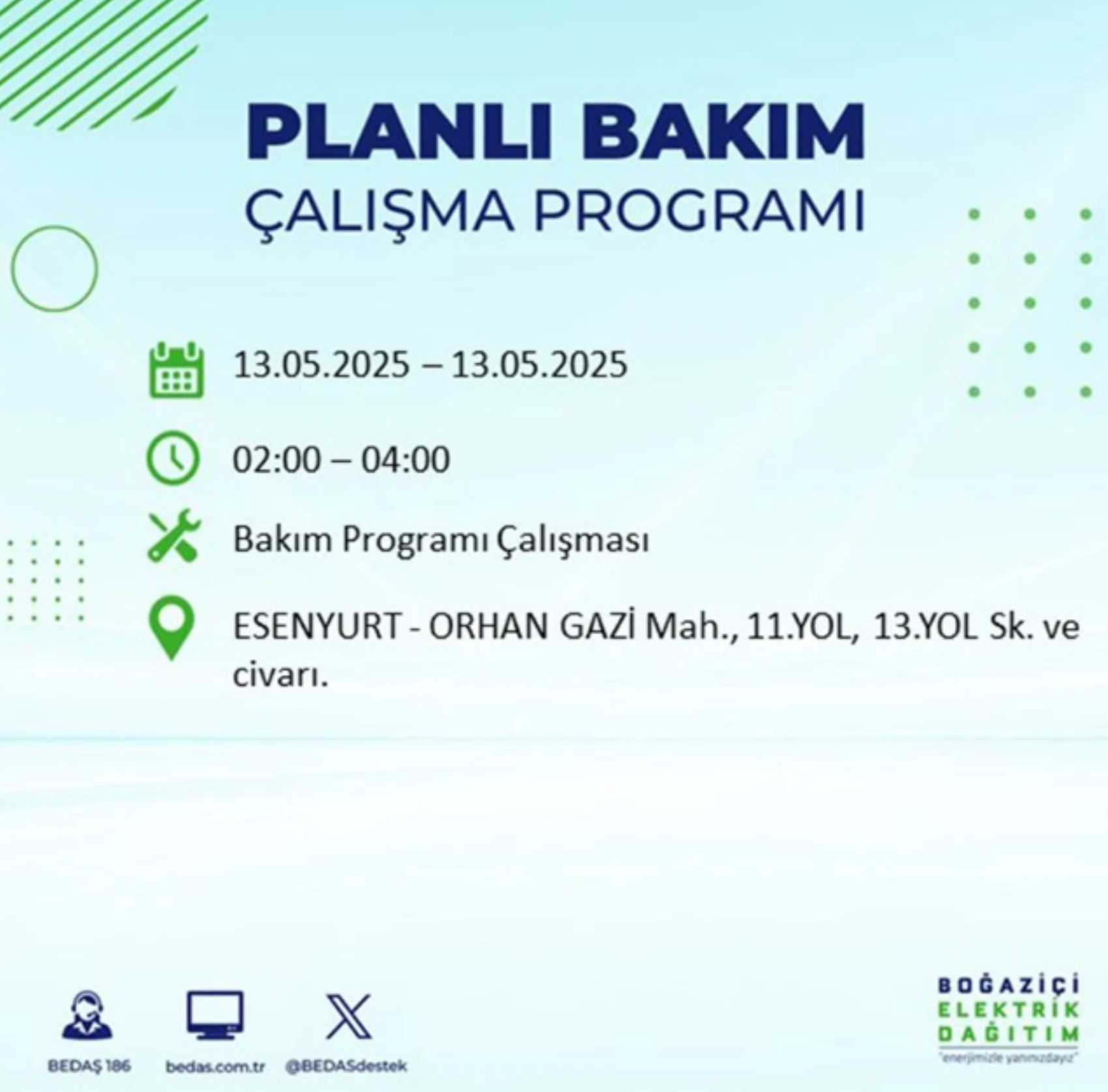 BEDAŞ paylaştı: İstanbul'da 13 Mayıs Salı günü elektrik kesintisi yaşanacak ilçeler