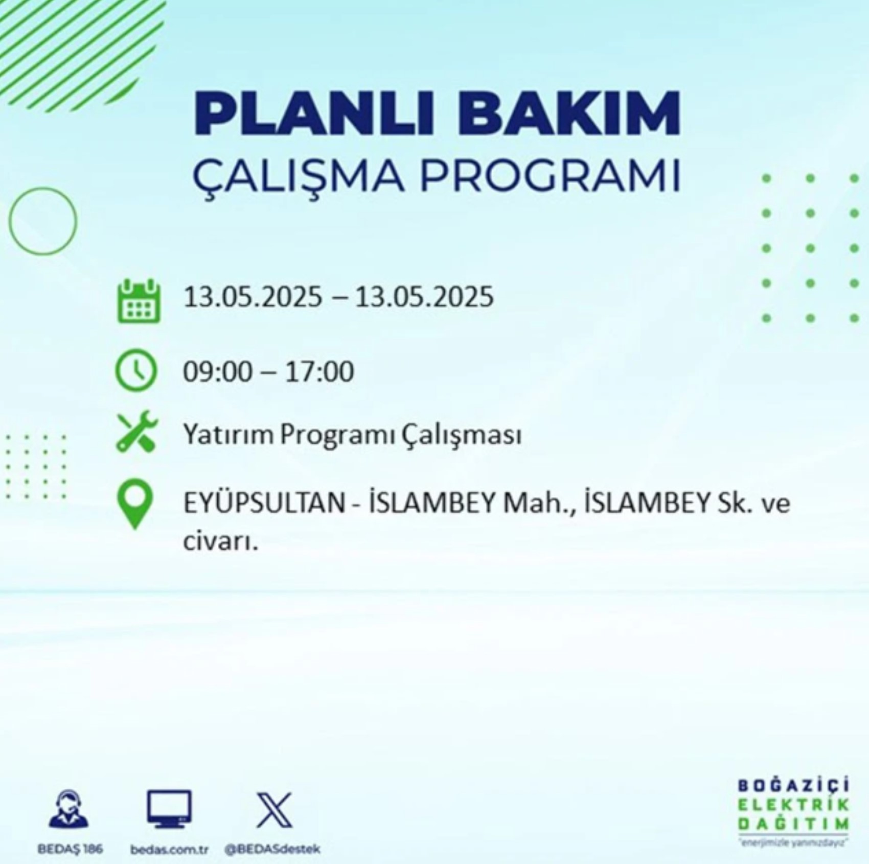 BEDAŞ paylaştı: İstanbul'da 13 Mayıs Salı günü elektrik kesintisi yaşanacak ilçeler