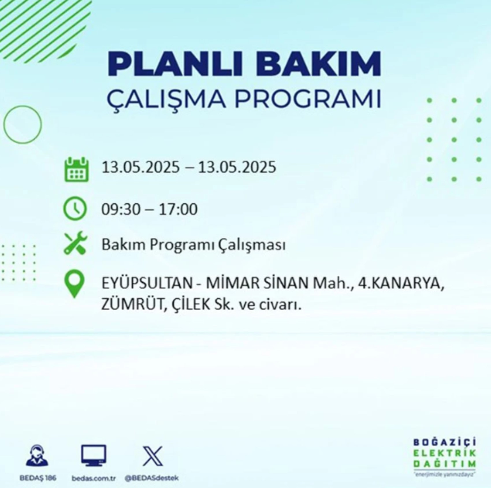 BEDAŞ paylaştı: İstanbul'da 13 Mayıs Salı günü elektrik kesintisi yaşanacak ilçeler