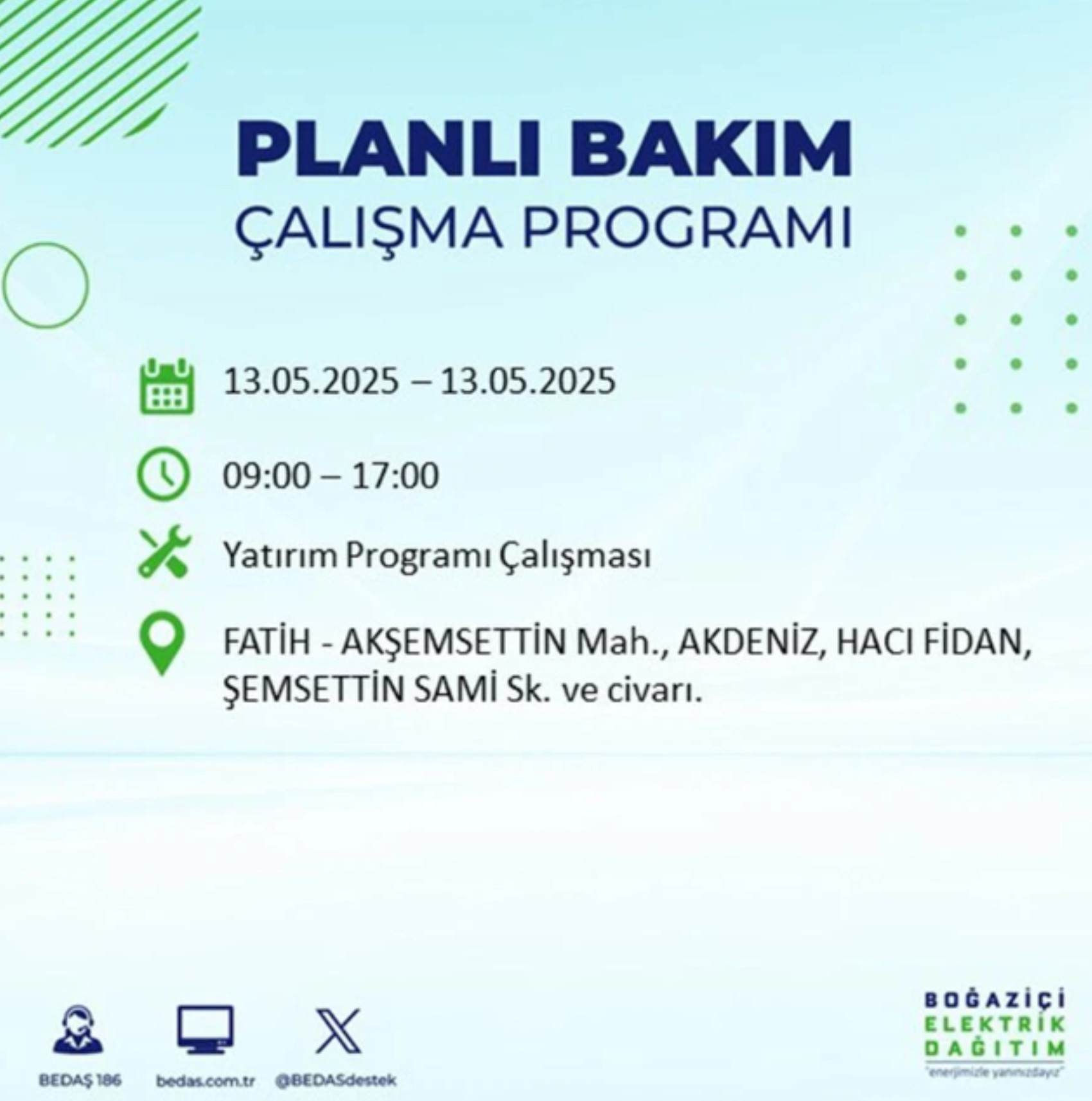 BEDAŞ paylaştı: İstanbul'da 13 Mayıs Salı günü elektrik kesintisi yaşanacak ilçeler