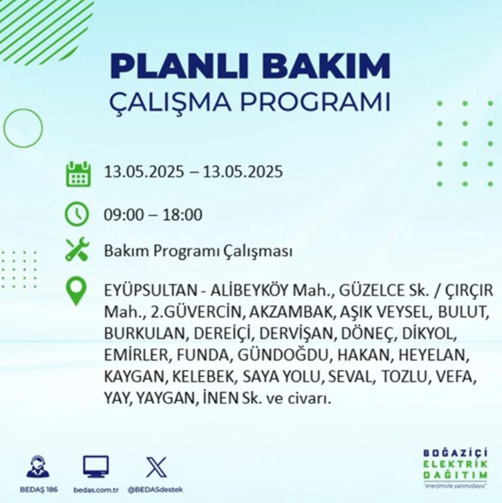 BEDAŞ paylaştı: İstanbul'da 13 Mayıs Salı günü elektrik kesintisi yaşanacak ilçeler