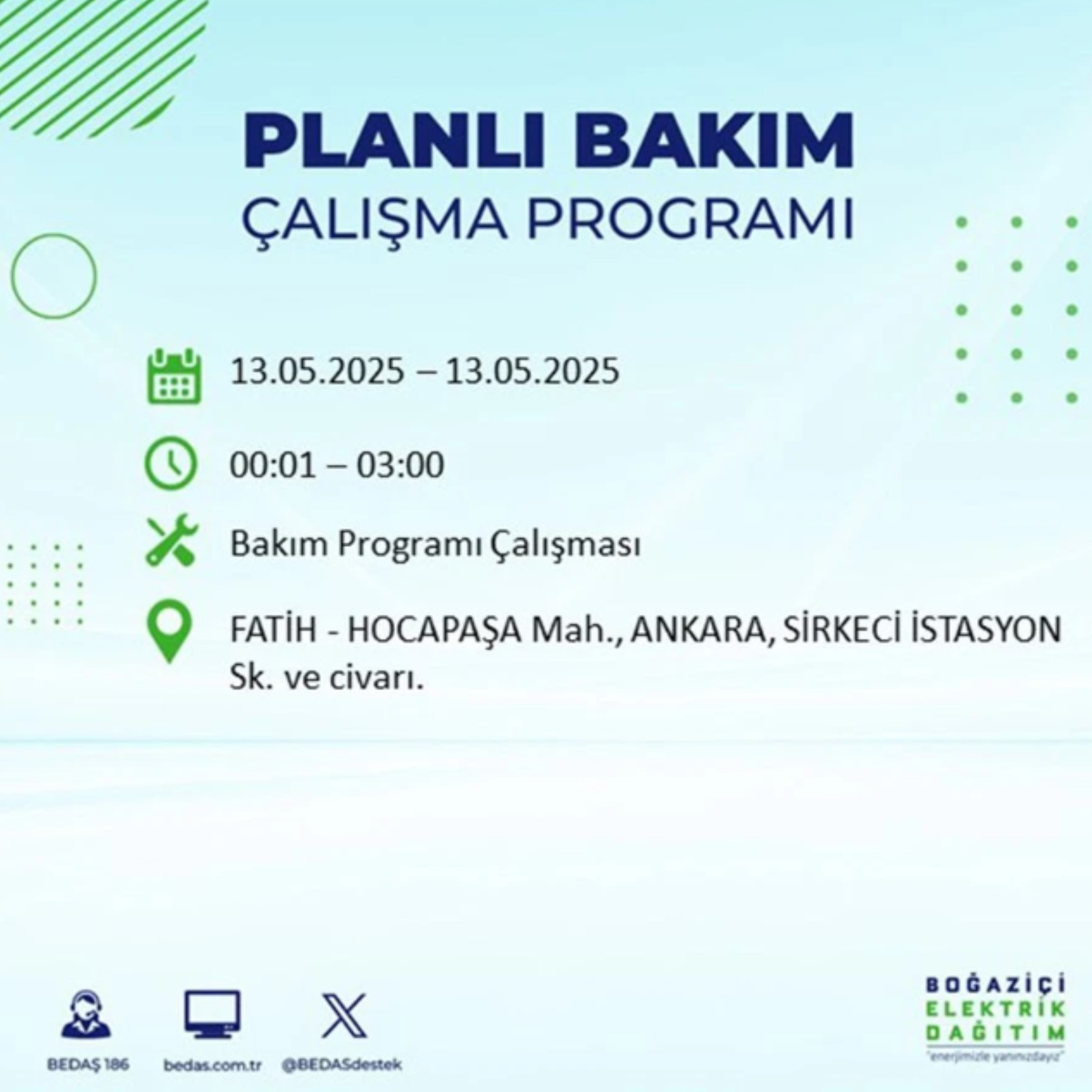 BEDAŞ paylaştı: İstanbul'da 13 Mayıs Salı günü elektrik kesintisi yaşanacak ilçeler