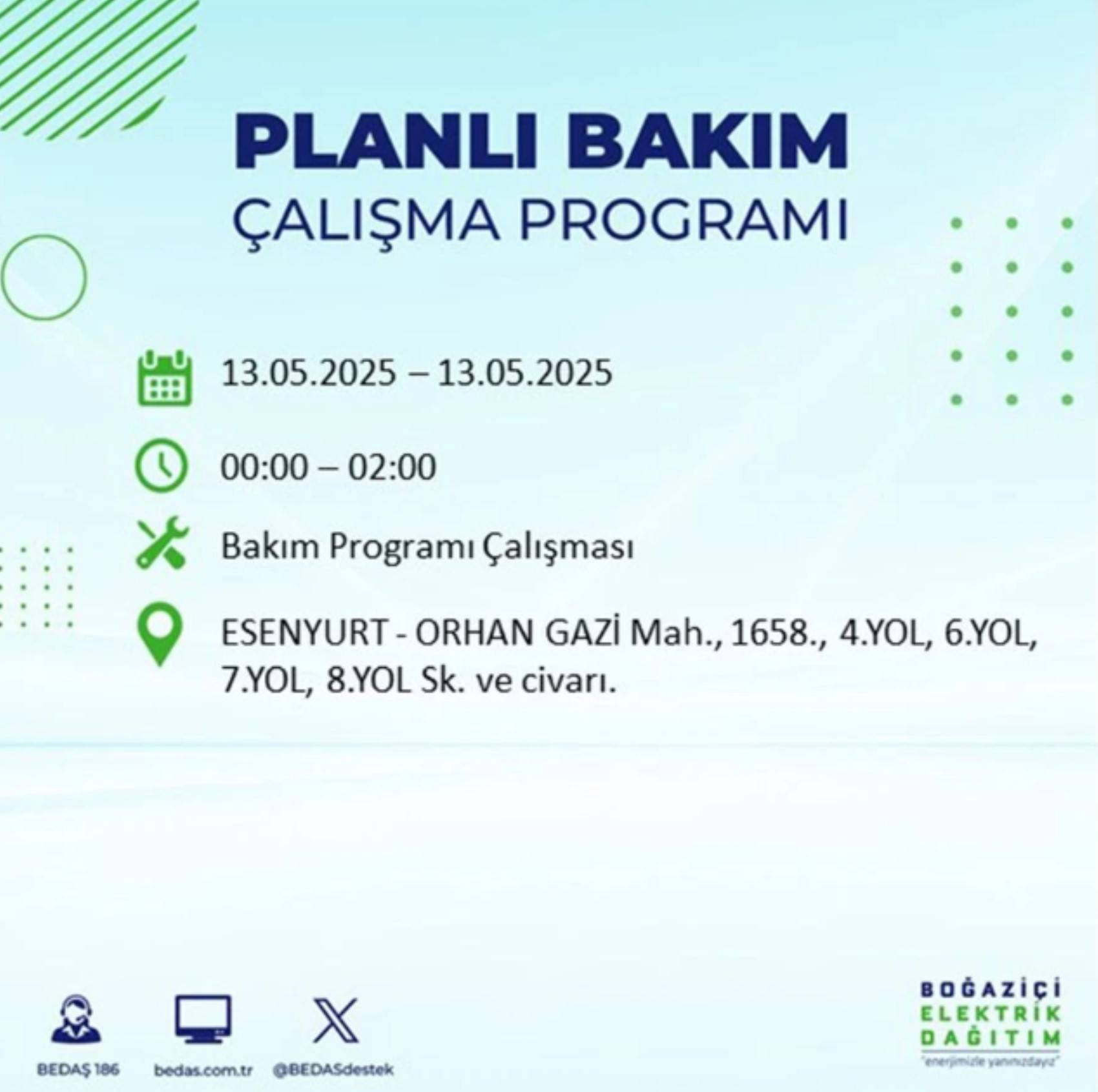 BEDAŞ paylaştı: İstanbul'da 13 Mayıs Salı günü elektrik kesintisi yaşanacak ilçeler