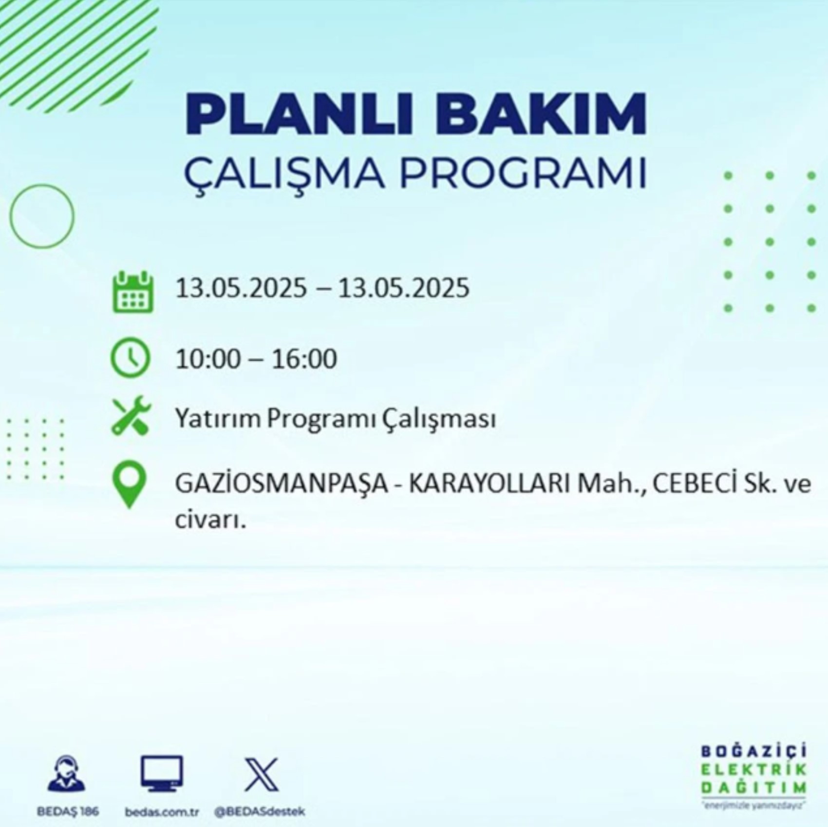 BEDAŞ paylaştı: İstanbul'da 13 Mayıs Salı günü elektrik kesintisi yaşanacak ilçeler