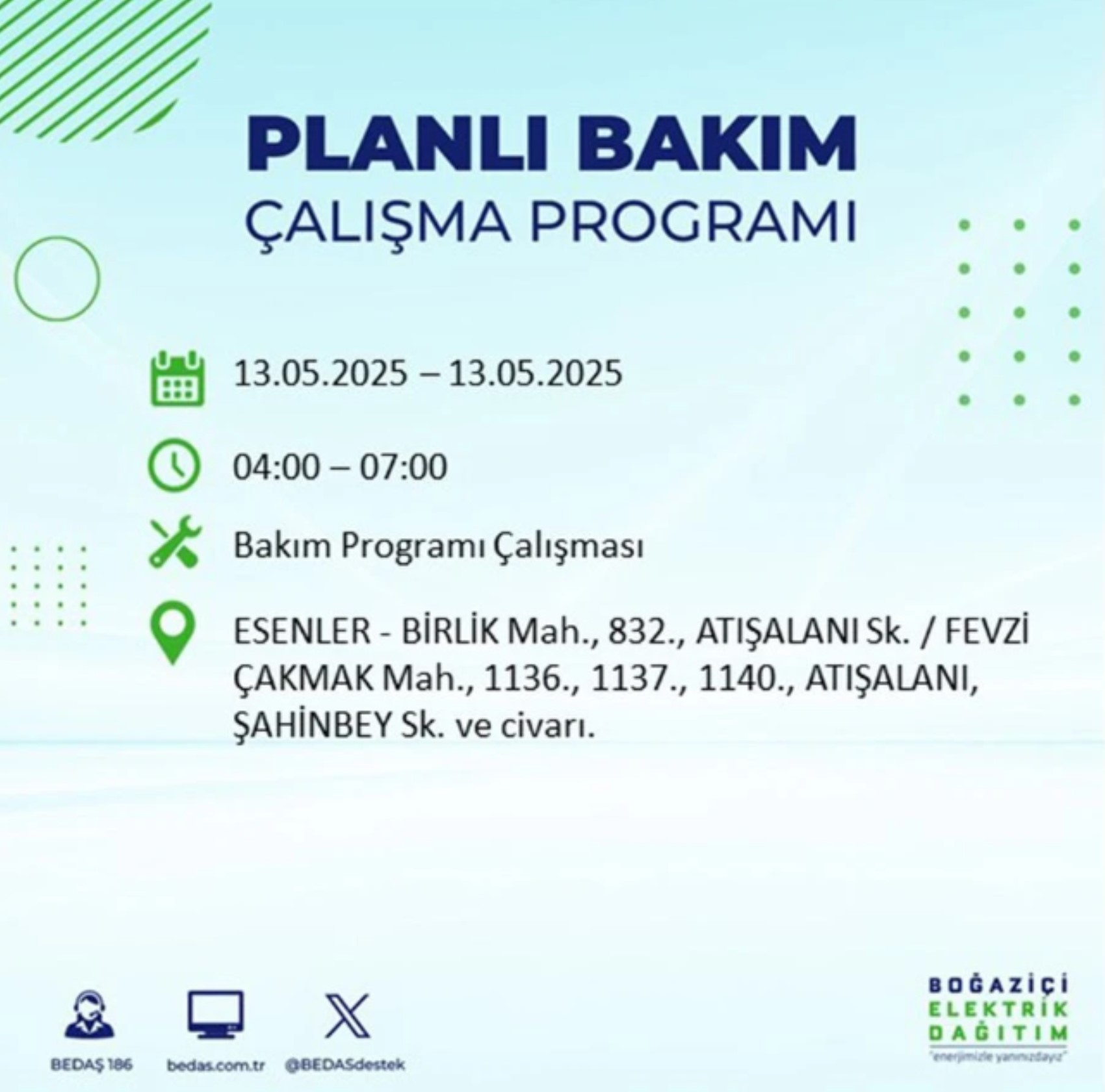 BEDAŞ paylaştı: İstanbul'da 13 Mayıs Salı günü elektrik kesintisi yaşanacak ilçeler