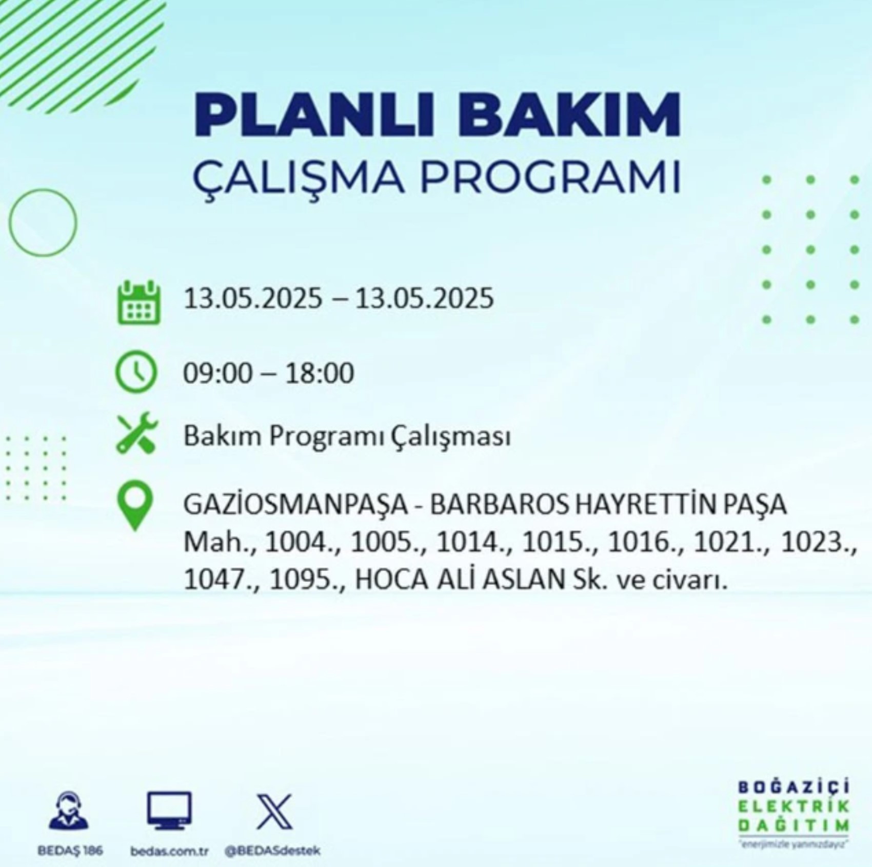 BEDAŞ paylaştı: İstanbul'da 13 Mayıs Salı günü elektrik kesintisi yaşanacak ilçeler