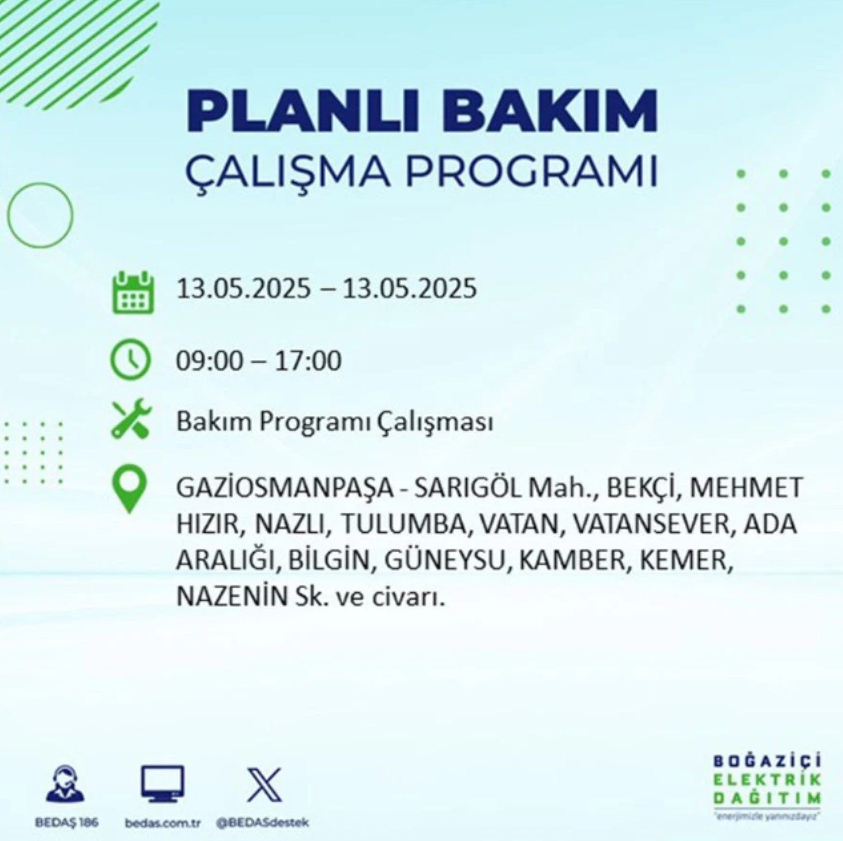 BEDAŞ paylaştı: İstanbul'da 13 Mayıs Salı günü elektrik kesintisi yaşanacak ilçeler